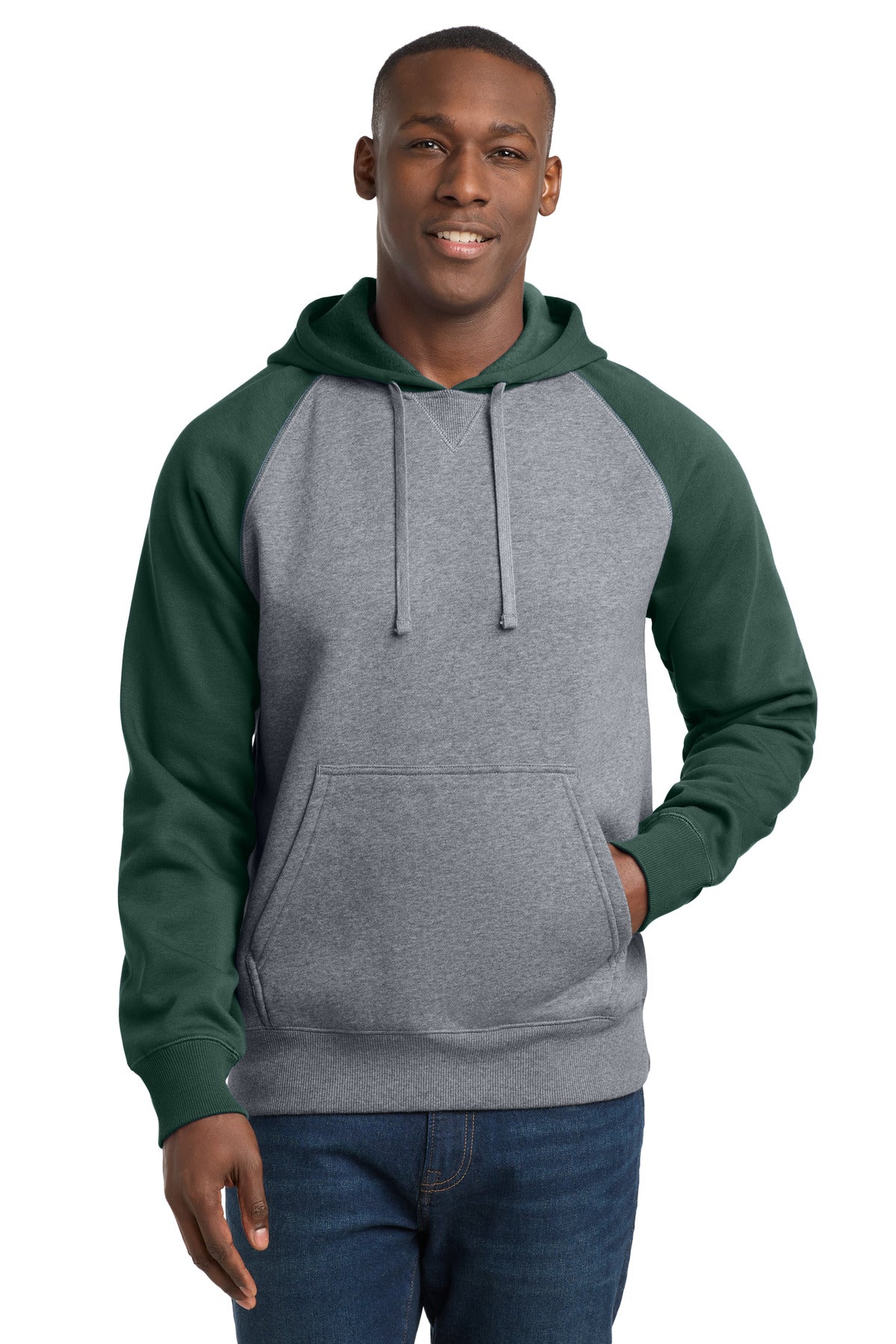 Custom Embroidery or DTF Print - Sport-Tek ® Raglan Colorblock Pullover Hooded Sweatshirt. ST267
