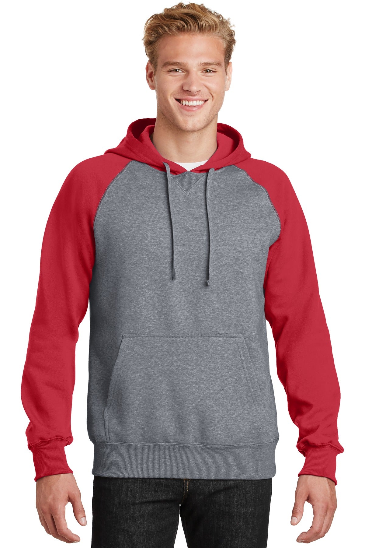 Custom Embroidered or DTF Print on Sport-Tek ® Raglan Colorblock Pullover Hooded Sweatshirt. ST267