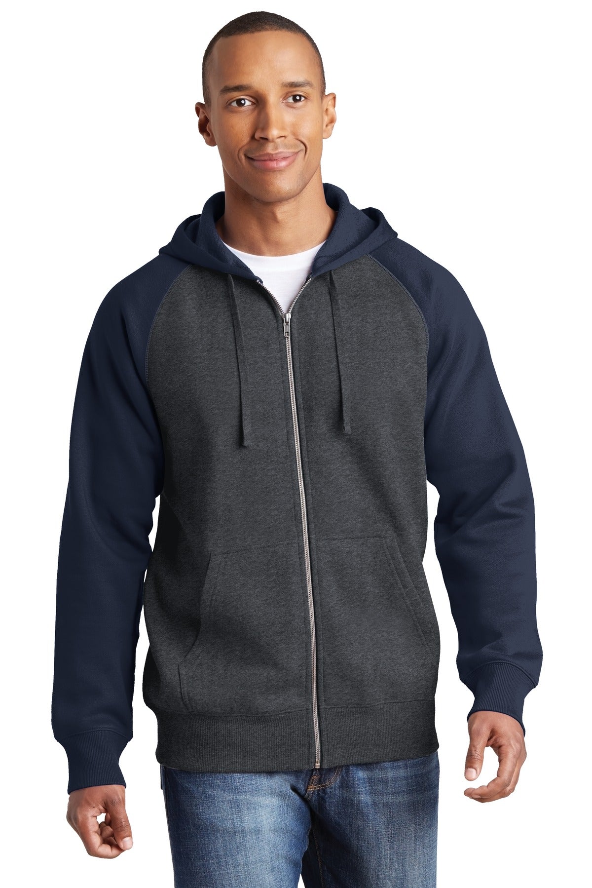 Custom Embroidered - Sport-Tek® Raglan Colorblock Full-Zip Hooded Fleece Jacket. ST269