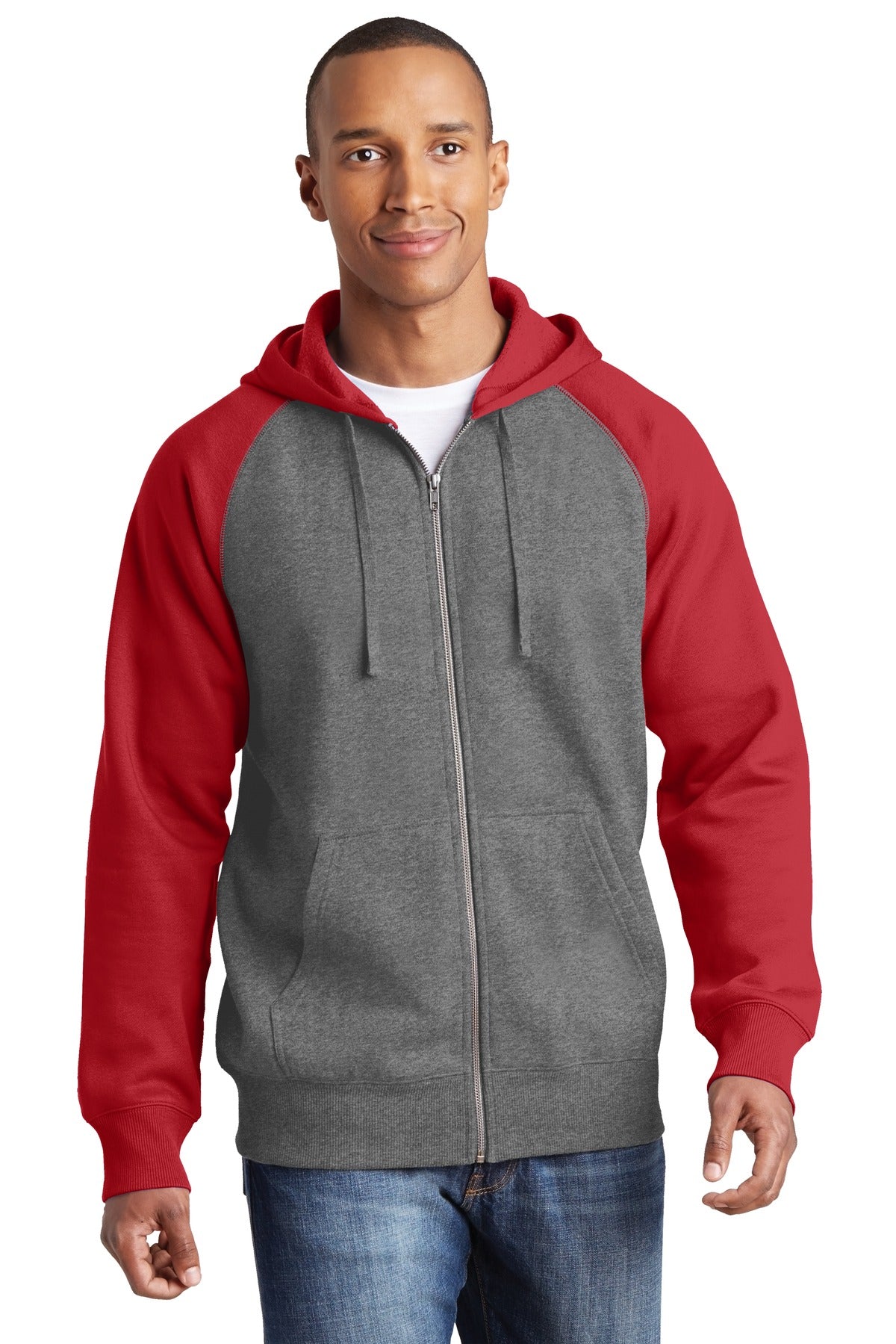 Custom Embroidered - Sport-Tek® Raglan Colorblock Full-Zip Hooded Fleece Jacket. ST269