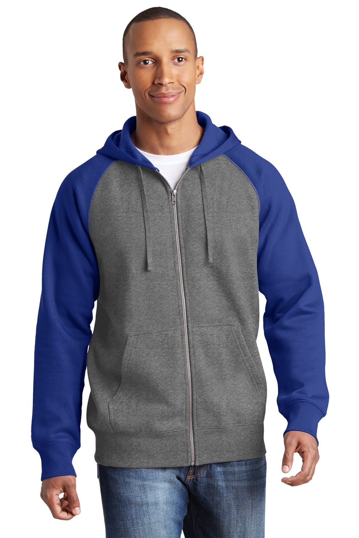 Custom Embroidered - Sport-Tek® Raglan Colorblock Full-Zip Hooded Fleece Jacket. ST269