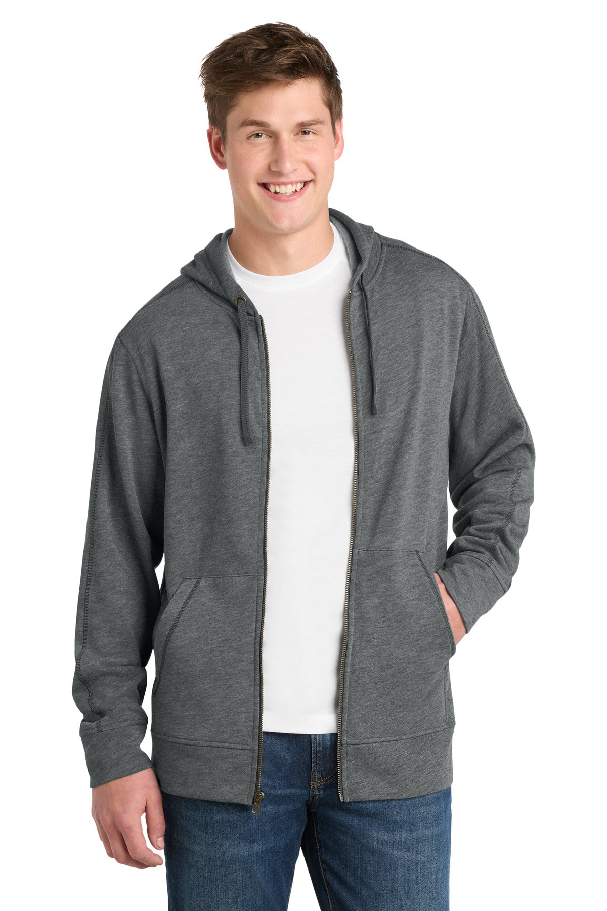 Custom Embroidery or DTF Print - Sport-Tek ® PosiCharge ® Tri-Blend Wicking Fleece Full-Zip Hooded Jacket ST293
