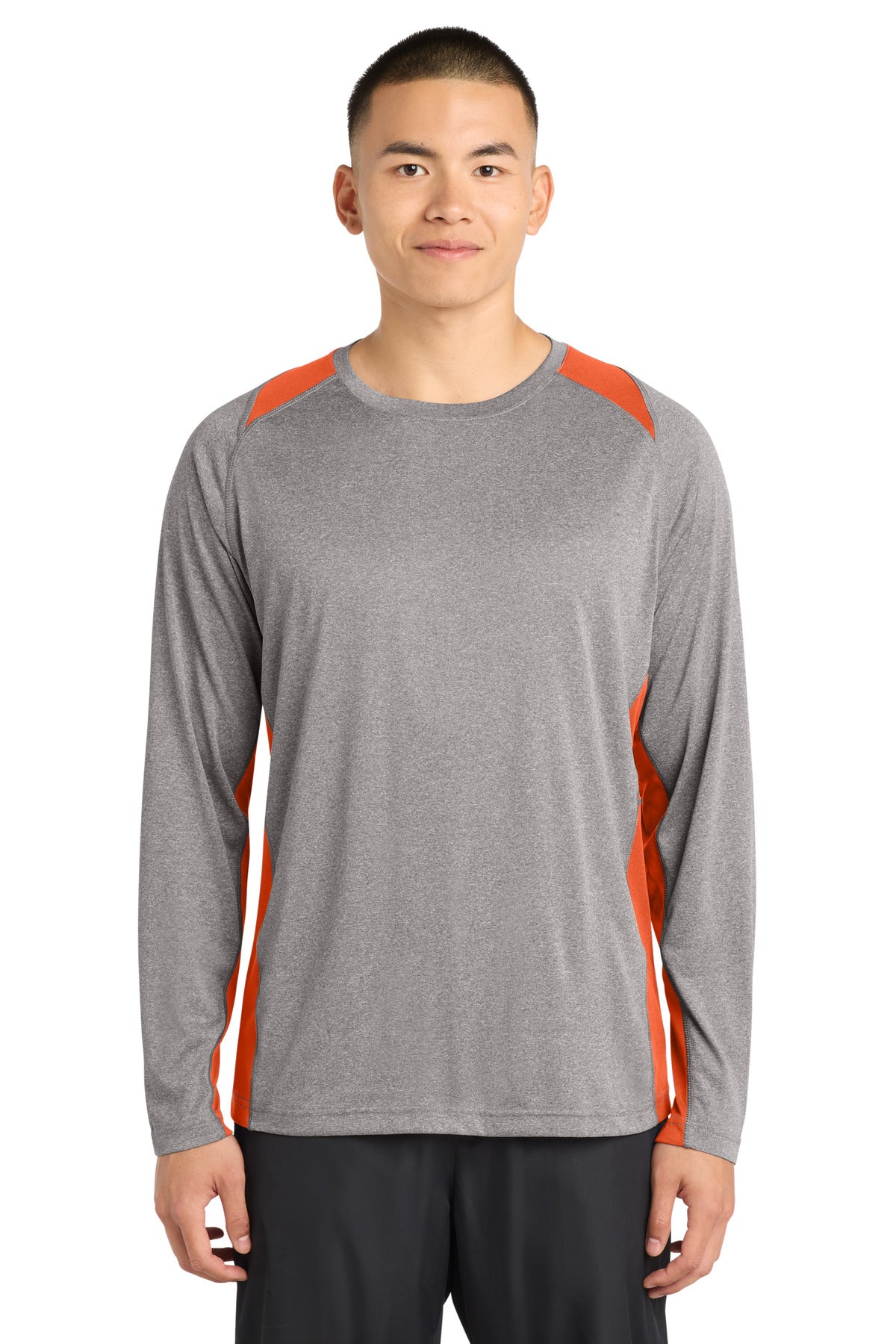 Custom Embroidery or DTF Print - Sport-Tek ® Long Sleeve Heather Colorblock Contender ™ Tee. ST361LS