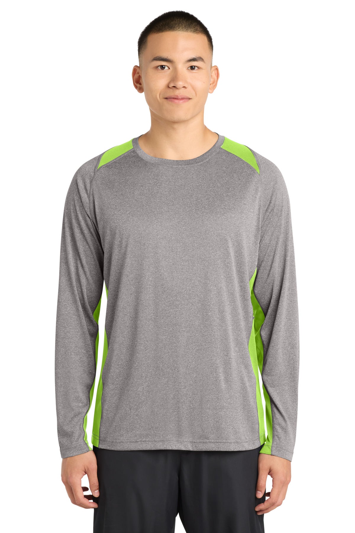 Custom Embroidery or DTF Print - Sport-Tek ® Long Sleeve Heather Colorblock Contender ™ Tee. ST361LS