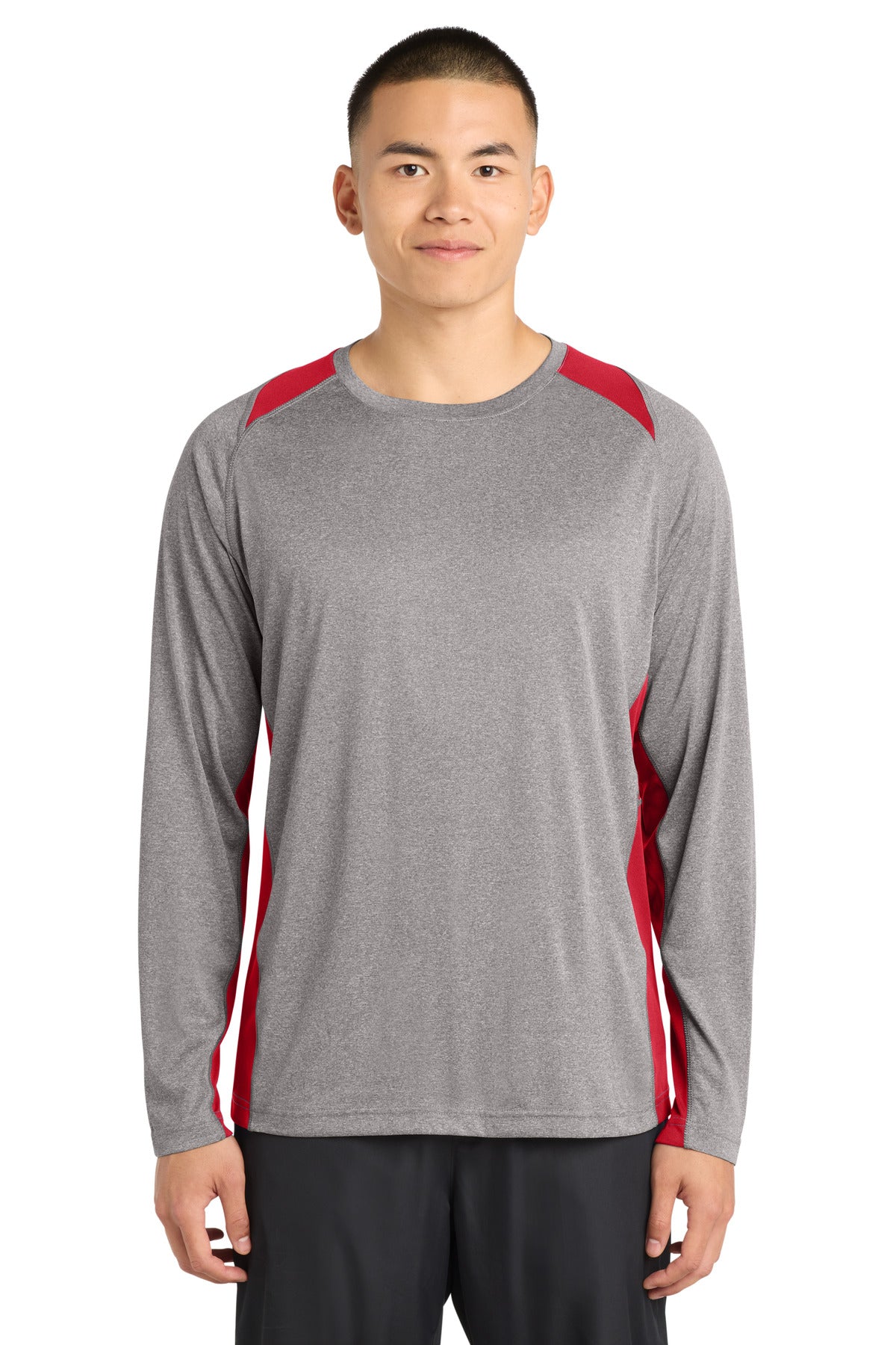 Custom Embroidery or DTF Print - Sport-Tek ® Long Sleeve Heather Colorblock Contender ™ Tee. ST361LS
