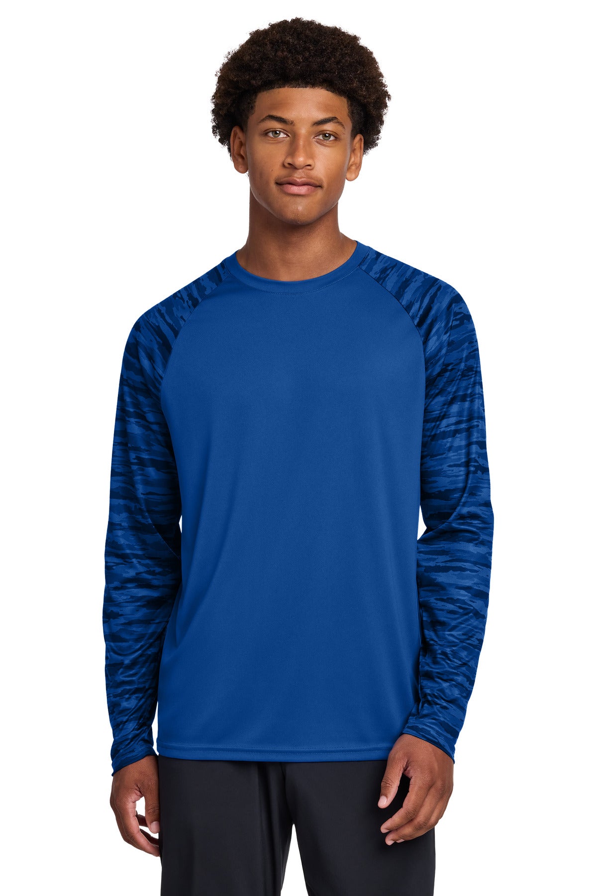 Custom Embroidery or DTF Print - Sport-Tek ® Drift Camo Colorblock Long Sleeve Tee ST376LS