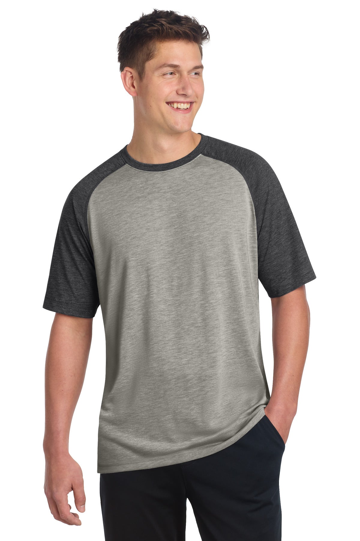 Custom Embroidery or DTF Print - Sport-Tek ® PosiCharge ® Tri-Blend Wicking Raglan Tee. ST400