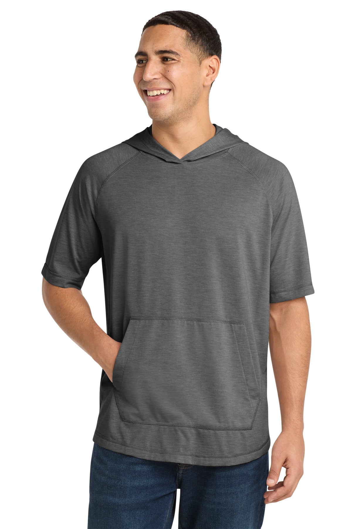 Custom Embroidery or DTF Print - Sport-Tek ® PosiCharge ® Tri-Blend Wicking Short Sleeve Hoodie. ST404