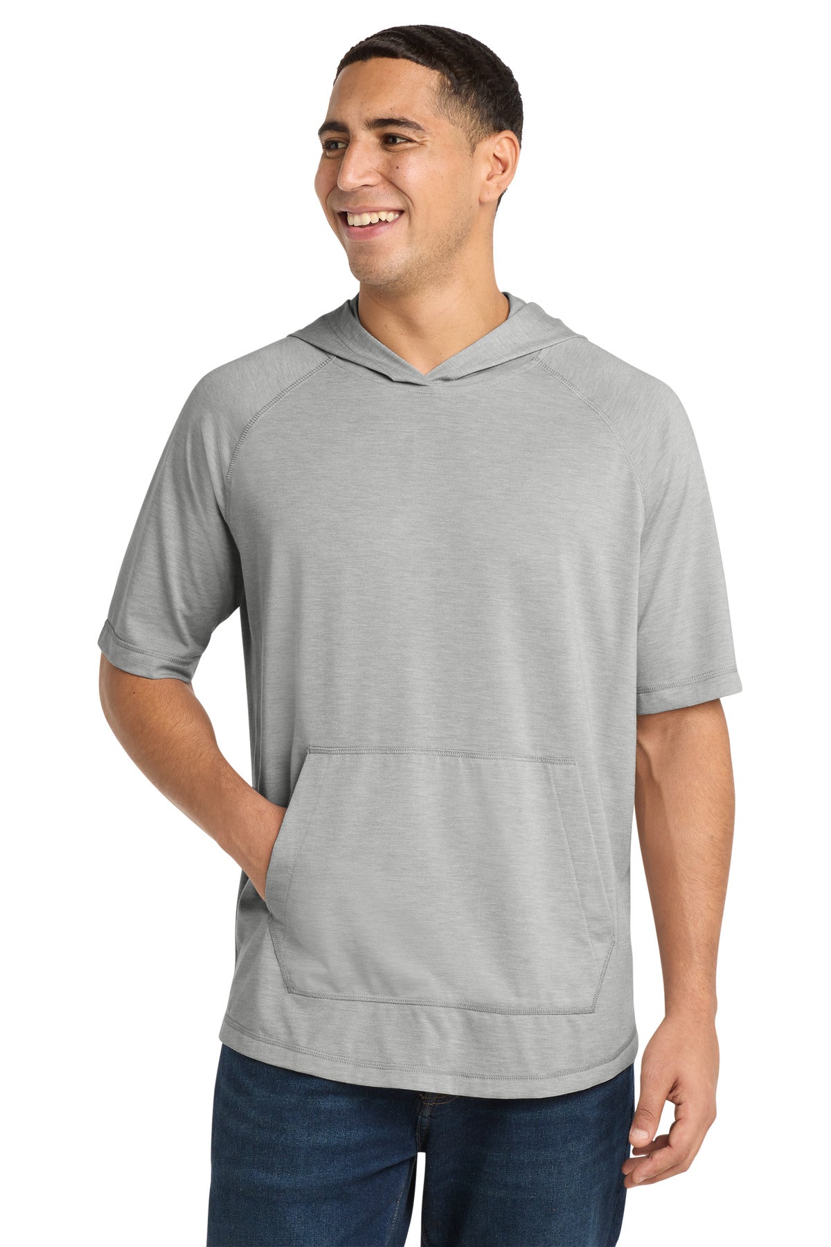 Custom Embroidery or DTF Print - Sport-Tek ® PosiCharge ® Tri-Blend Wicking Short Sleeve Hoodie. ST404
