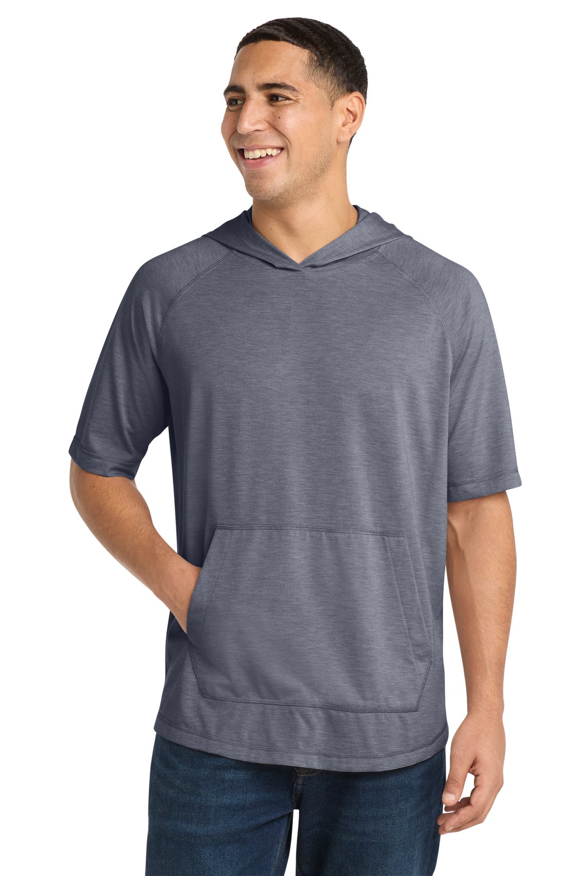 Custom Embroidery or DTF Print - Sport-Tek ® PosiCharge ® Tri-Blend Wicking Short Sleeve Hoodie. ST404