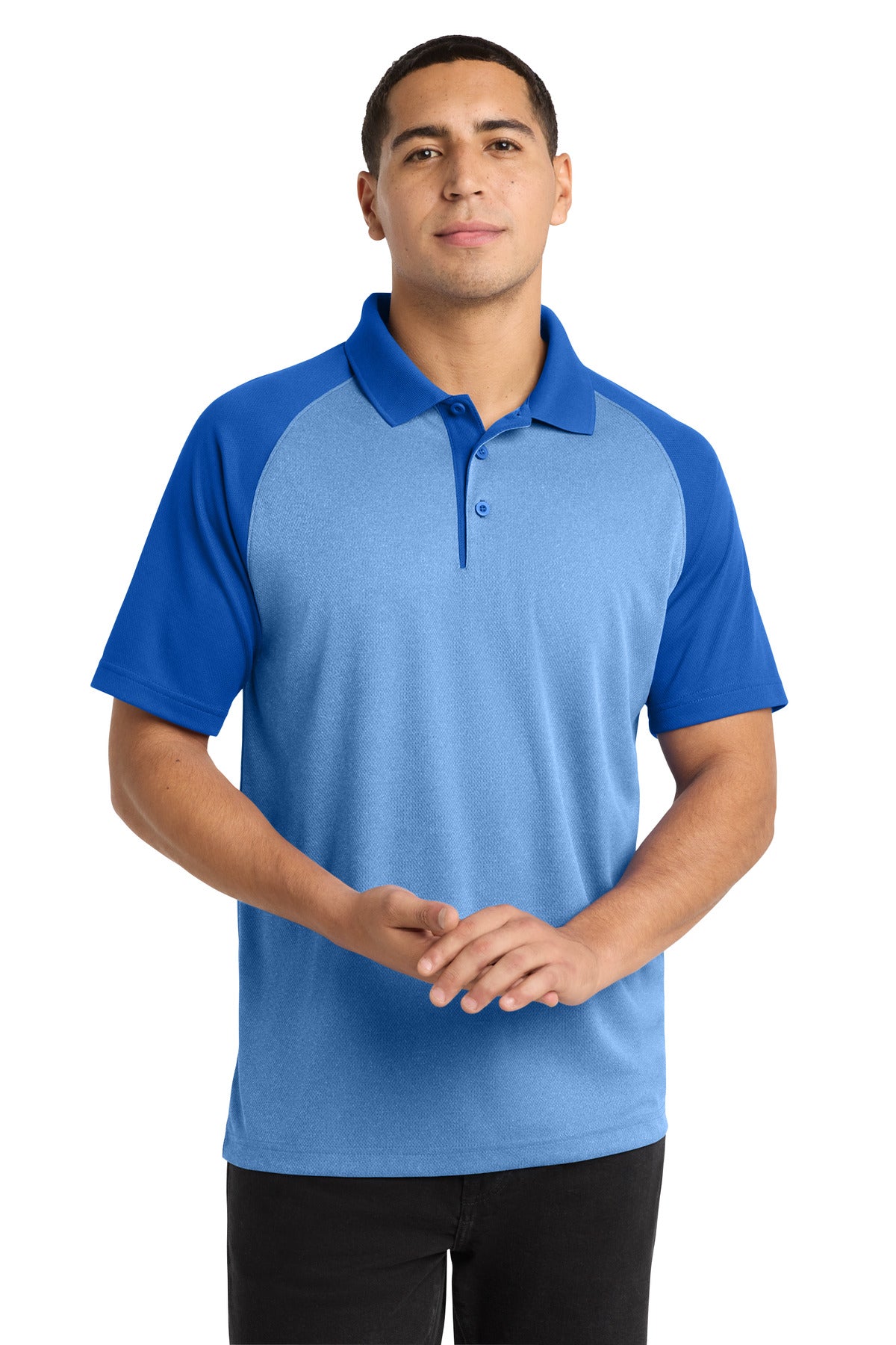 Custom Embroidery or DTF Print - Sport-Tek ® PosiCharge ® RacerMesh ® Raglan Heather Block Polo. ST641