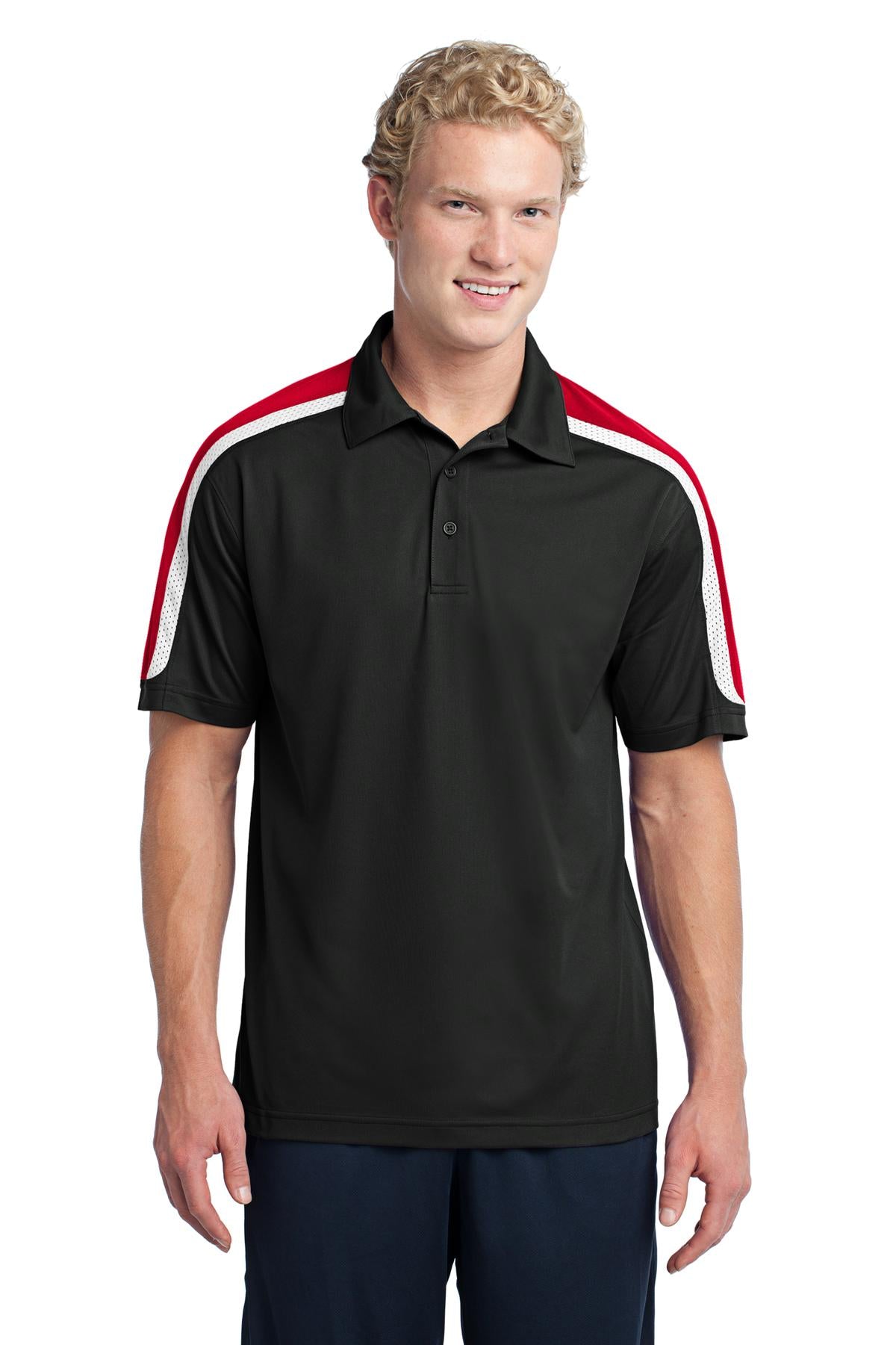 Custom Embroidered - Sport-Tek© Tricolor Shoulder Micropique Sport-Wick© Polo. ST658