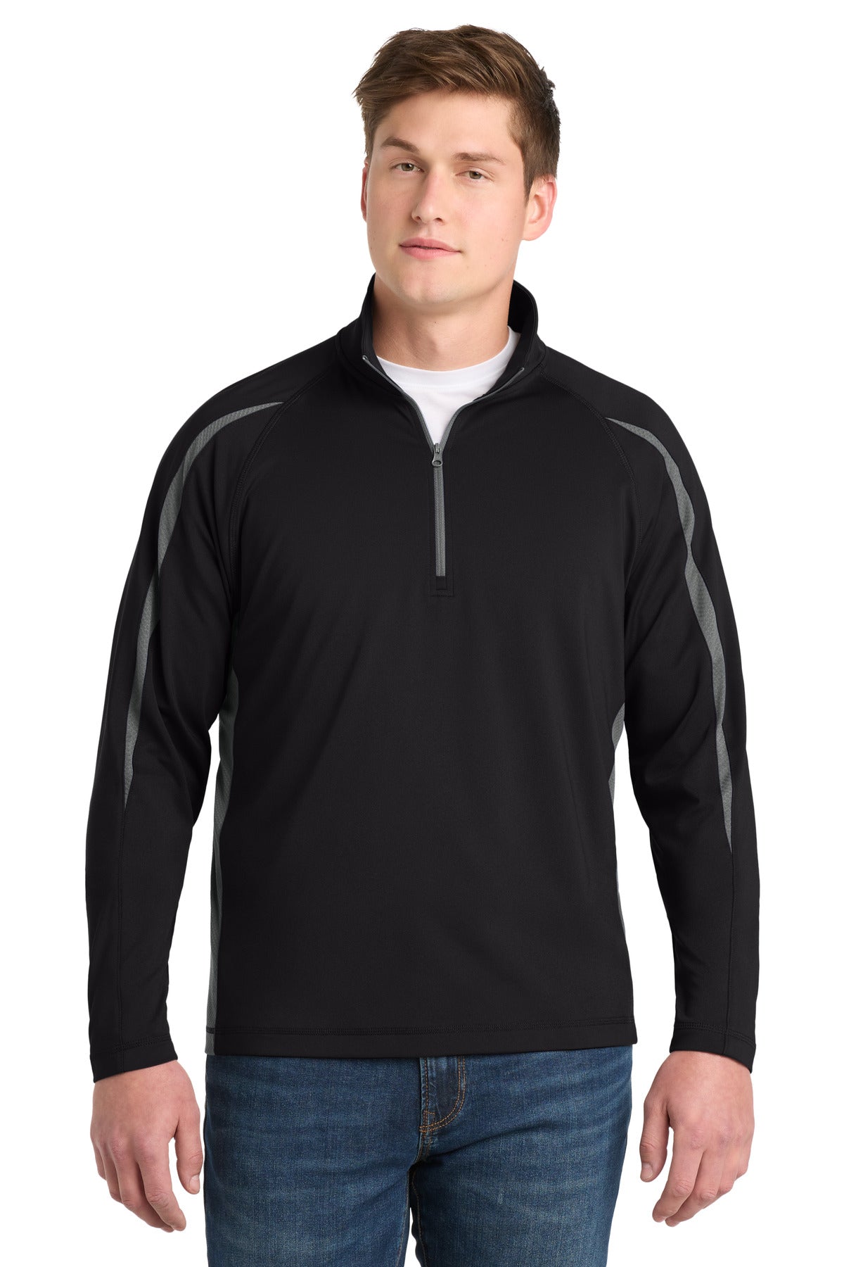 Custom Embroidery or DTF Print - Sport-Tek ® Sport-Wick ® Stretch 1/4-Zip Colorblock Pullover. ST851