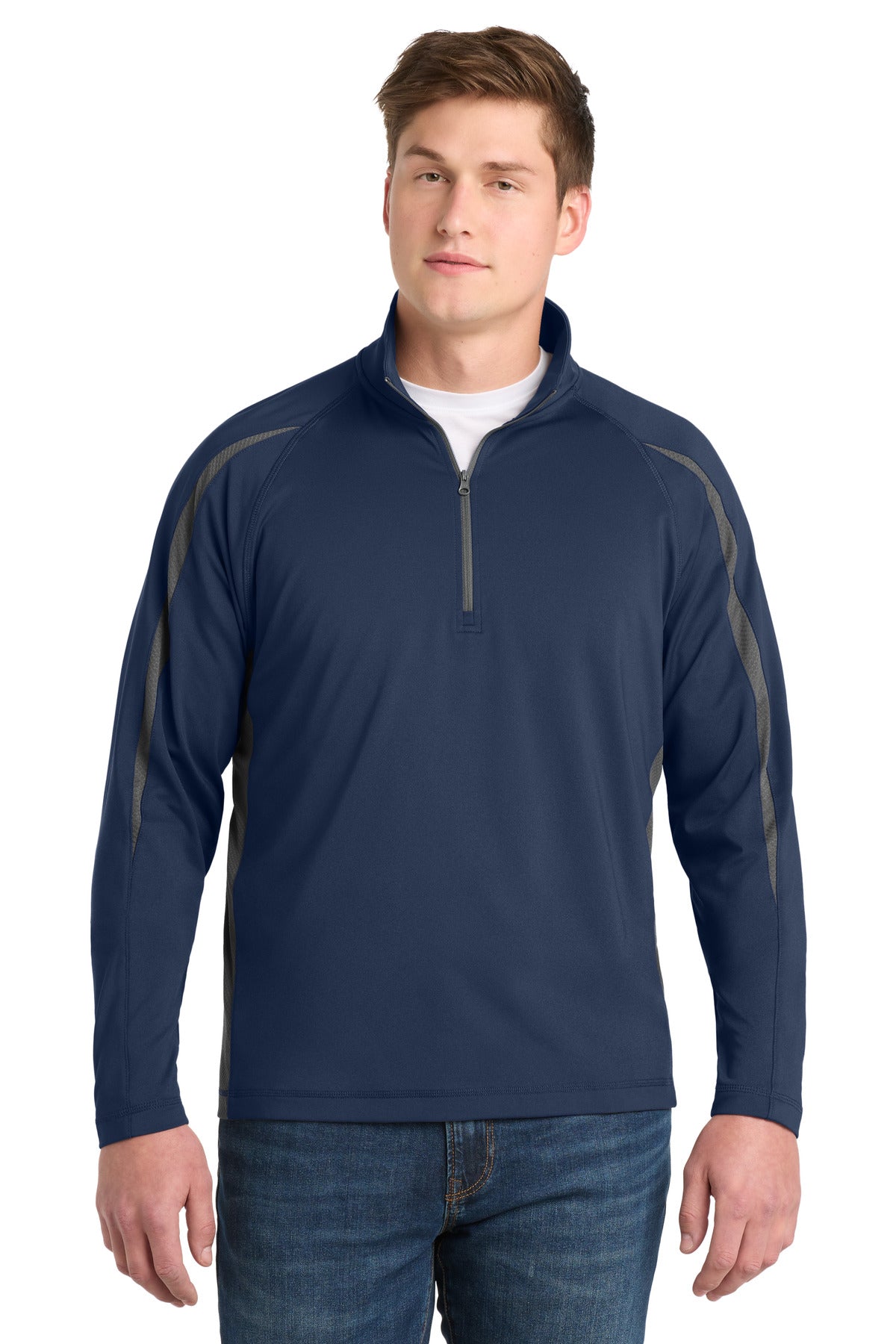 Custom Embroidery or DTF Print - Sport-Tek ® Sport-Wick ® Stretch 1/4-Zip Colorblock Pullover. ST851