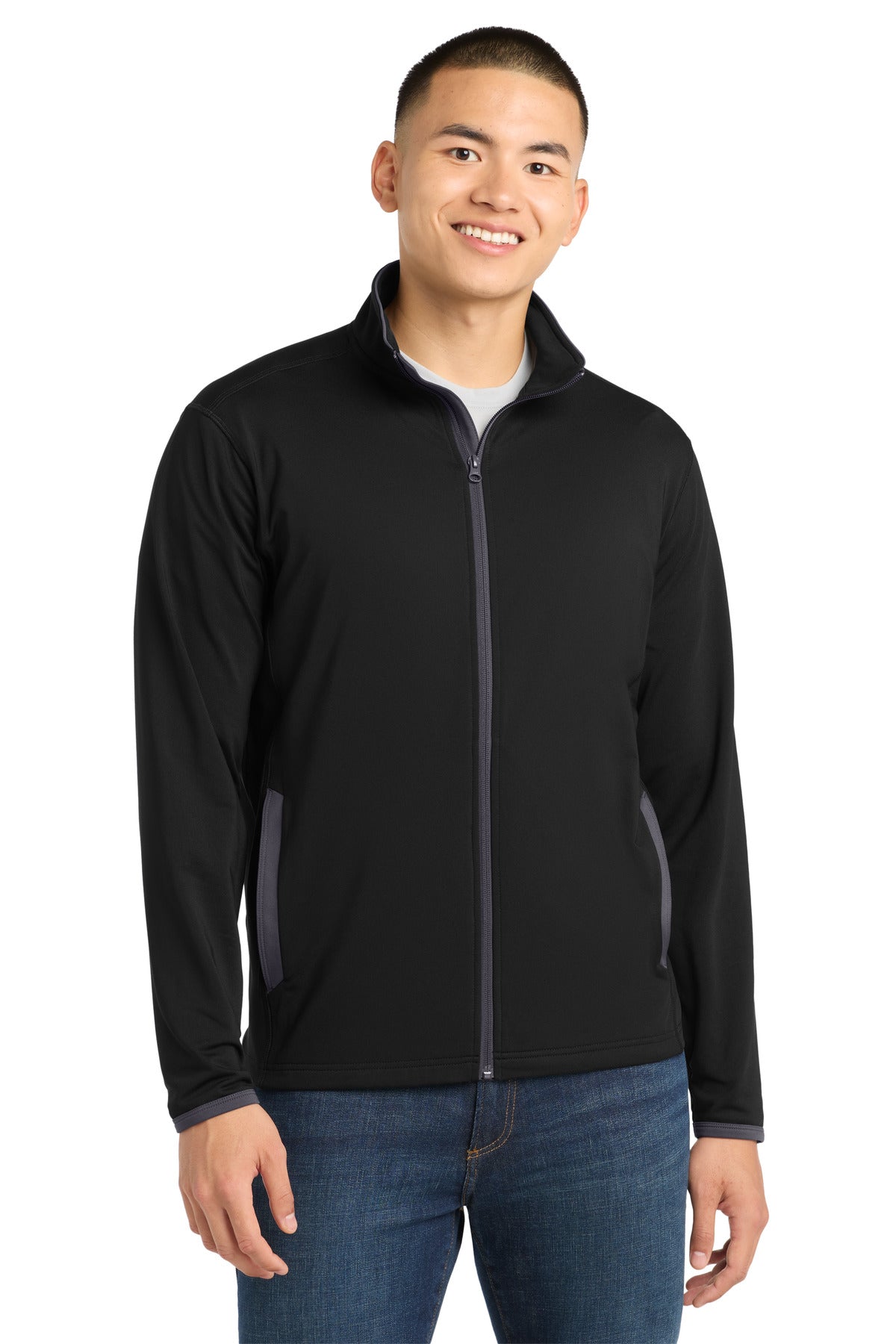 Custom Embroidery or DTF Print - Sport-Tek ® Sport-Wick ® Stretch Contrast Full-Zip Jacket. ST853