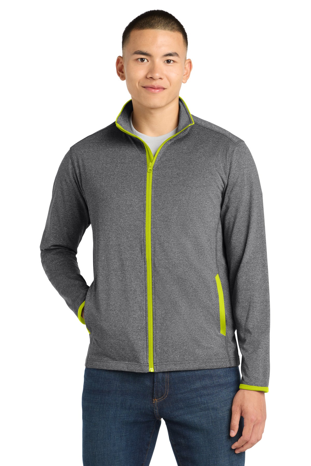 Custom Embroidery or DTF Print - Sport-Tek ® Sport-Wick ® Stretch Contrast Full-Zip Jacket. ST853