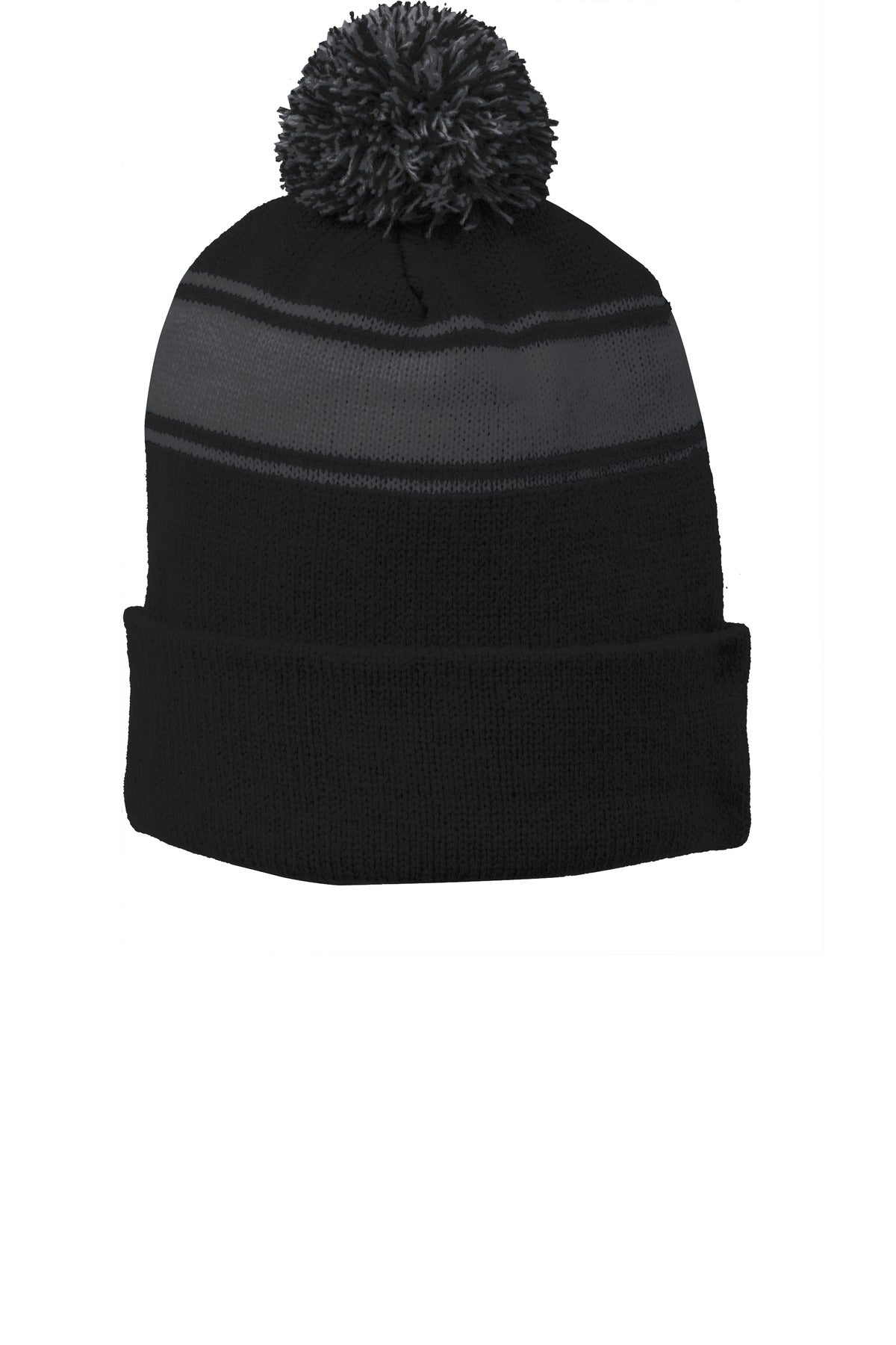Custom Embroidery or DTF Print - Sport-Tek ® Stripe Pom Pom Beanie. STC28