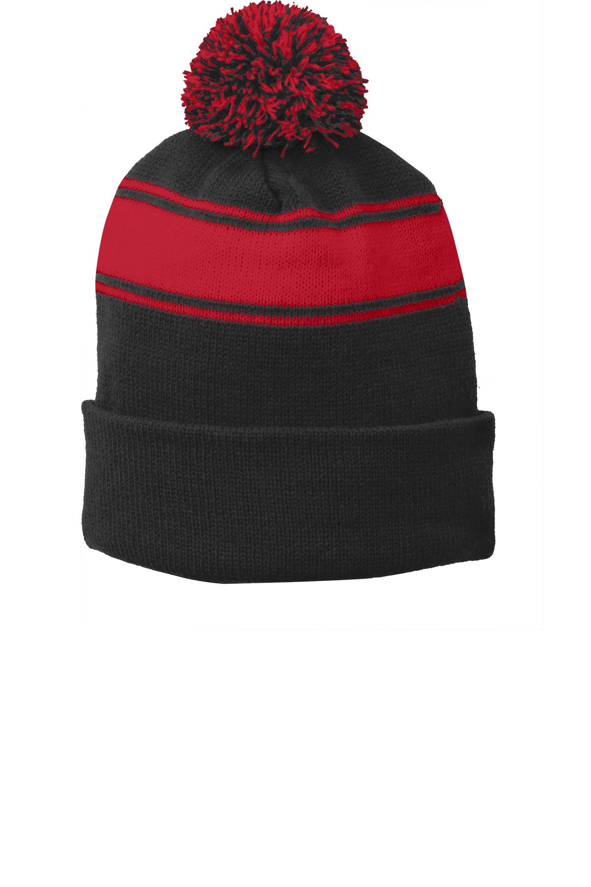 Custom Embroidery or DTF Print - Sport-Tek ® Stripe Pom Pom Beanie. STC28