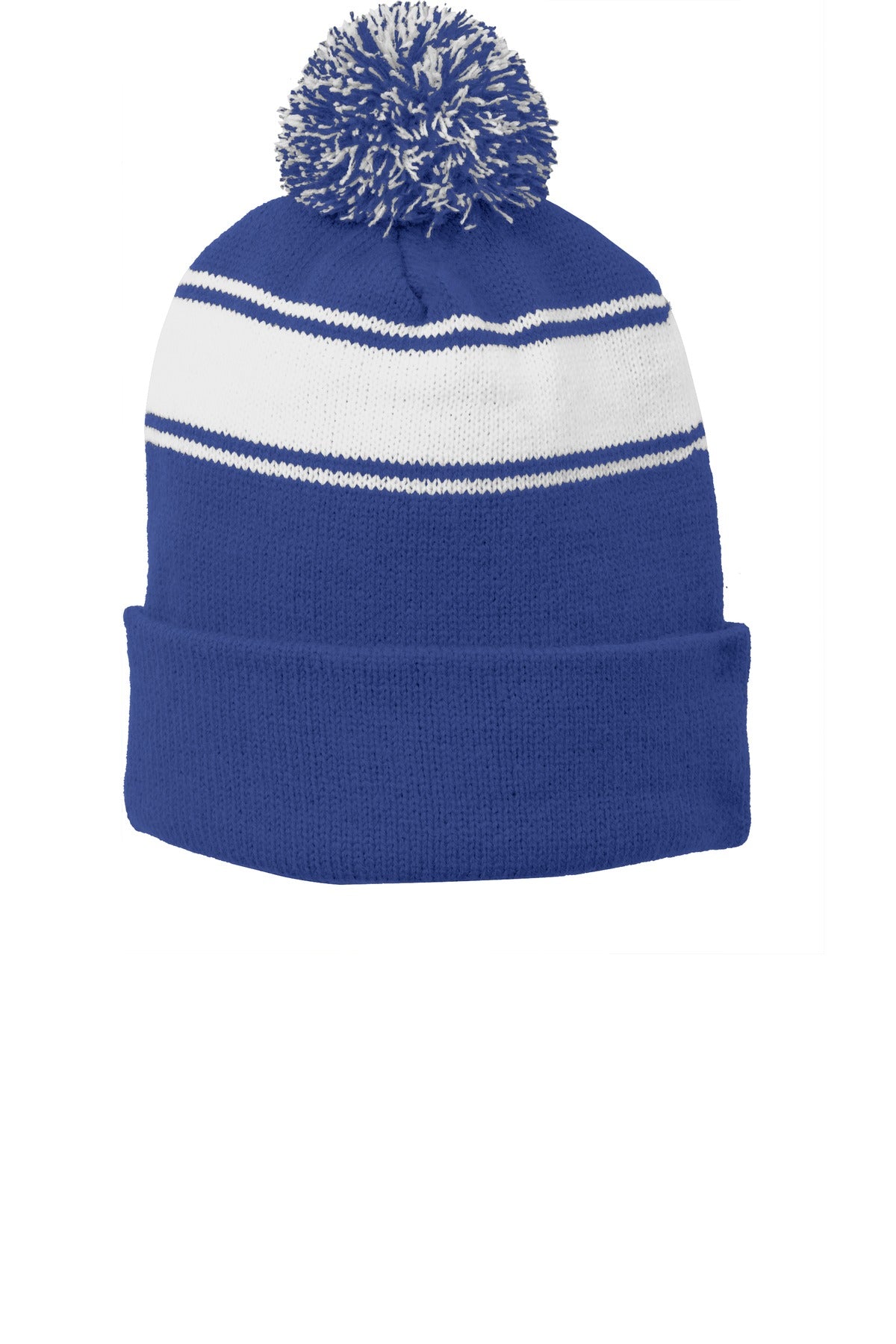 Custom Embroidery or DTF Print - Sport-Tek ® Stripe Pom Pom Beanie. STC28