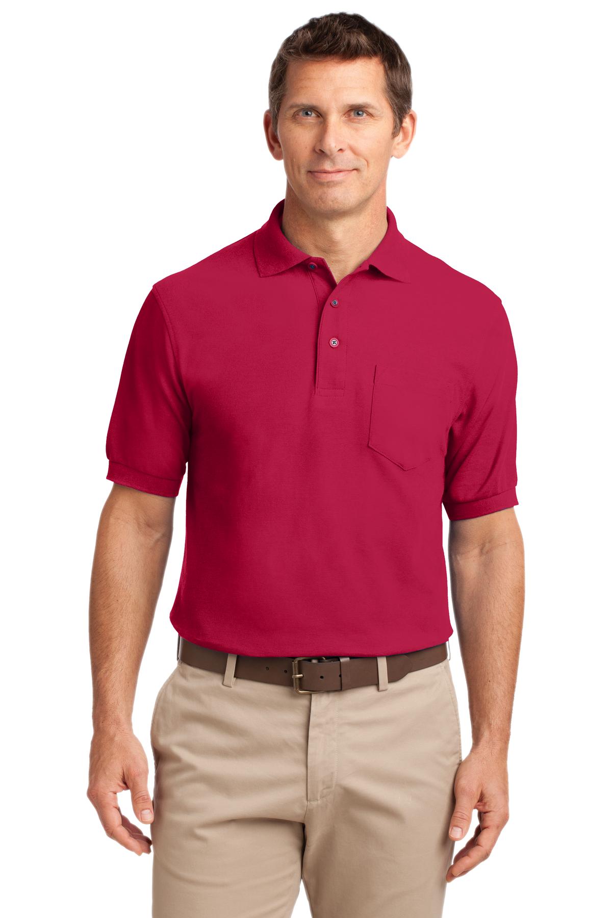 Custom Embroidery or DTF Print - Port Authority ® Tall Silk Touch™ Polo with Pocket. TLK500P