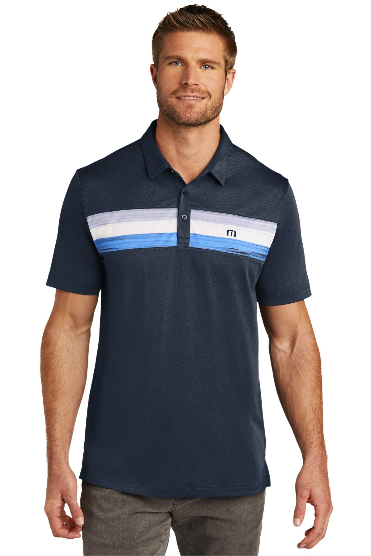 Custom Embroidered - TravisMathew Cabana Chest Stripe Polo. TM1MU416