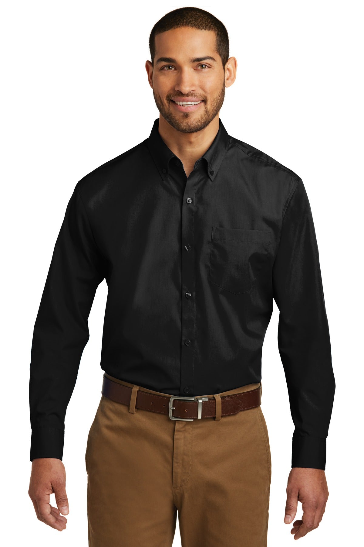 Custom Embroidery or DTF Print - Port Authority ® Tall Long Sleeve Carefree Poplin Shirt. TW100
