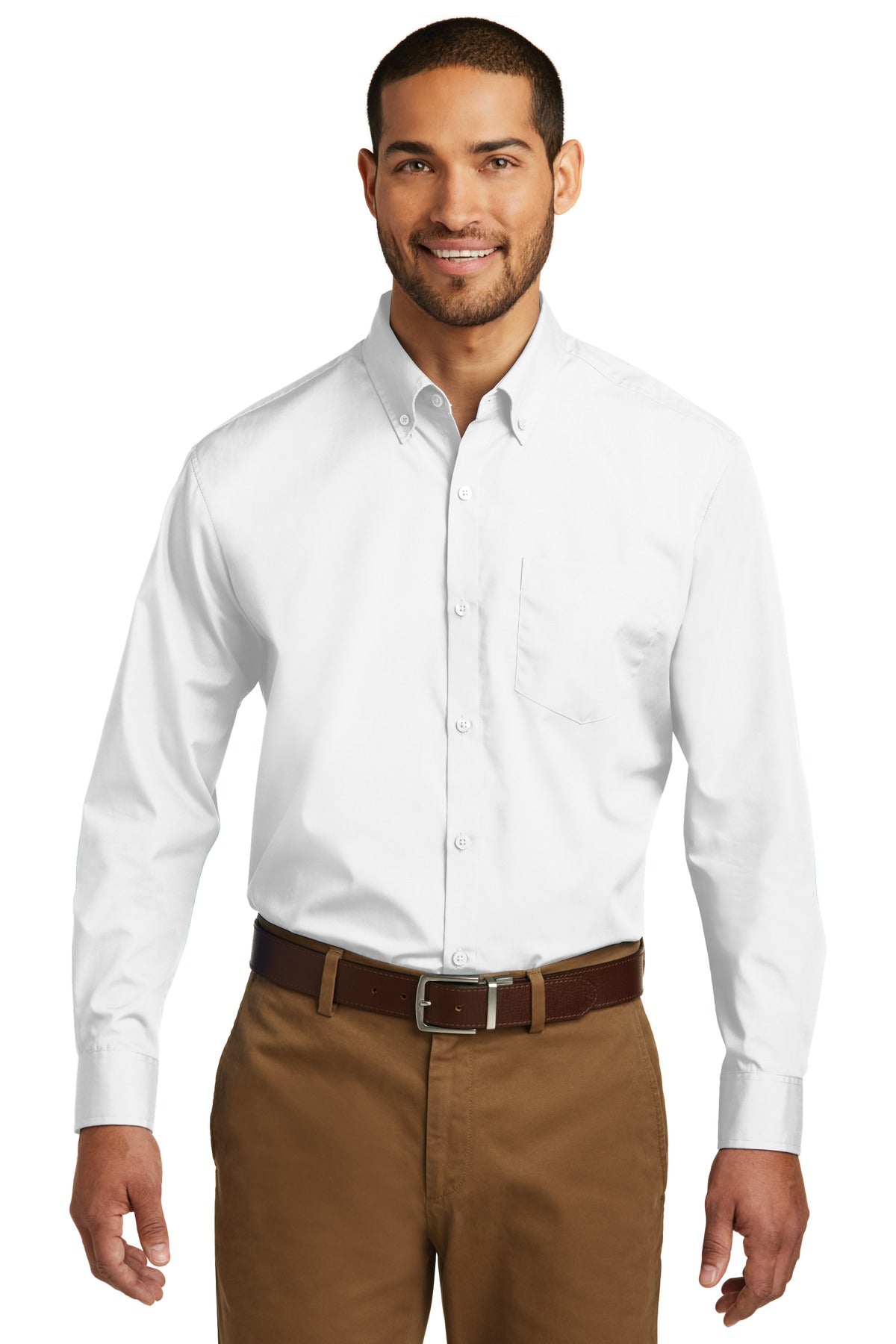 Custom Embroidery or DTF Print - Port Authority ® Tall Long Sleeve Carefree Poplin Shirt. TW100