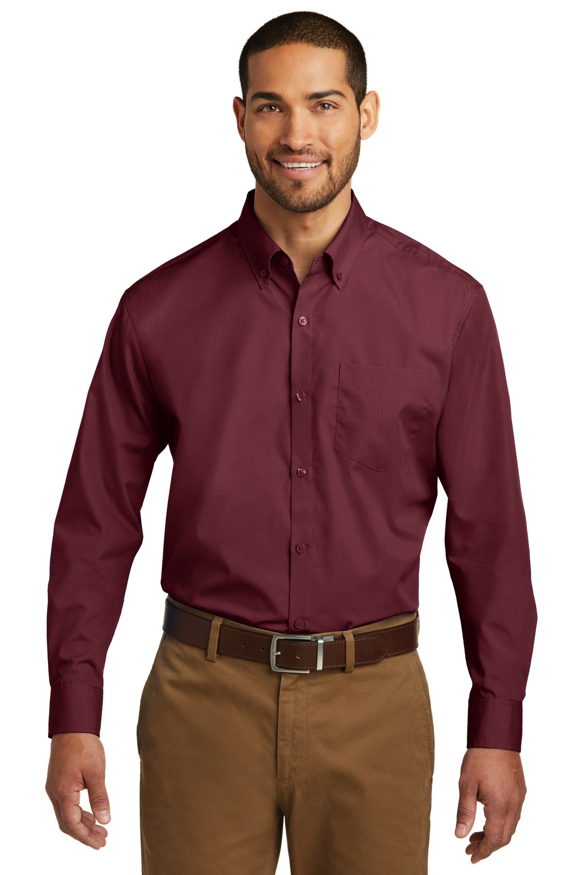 Custom Embroidered - Port Authority© Long Sleeve Carefree Poplin Shirt. W100