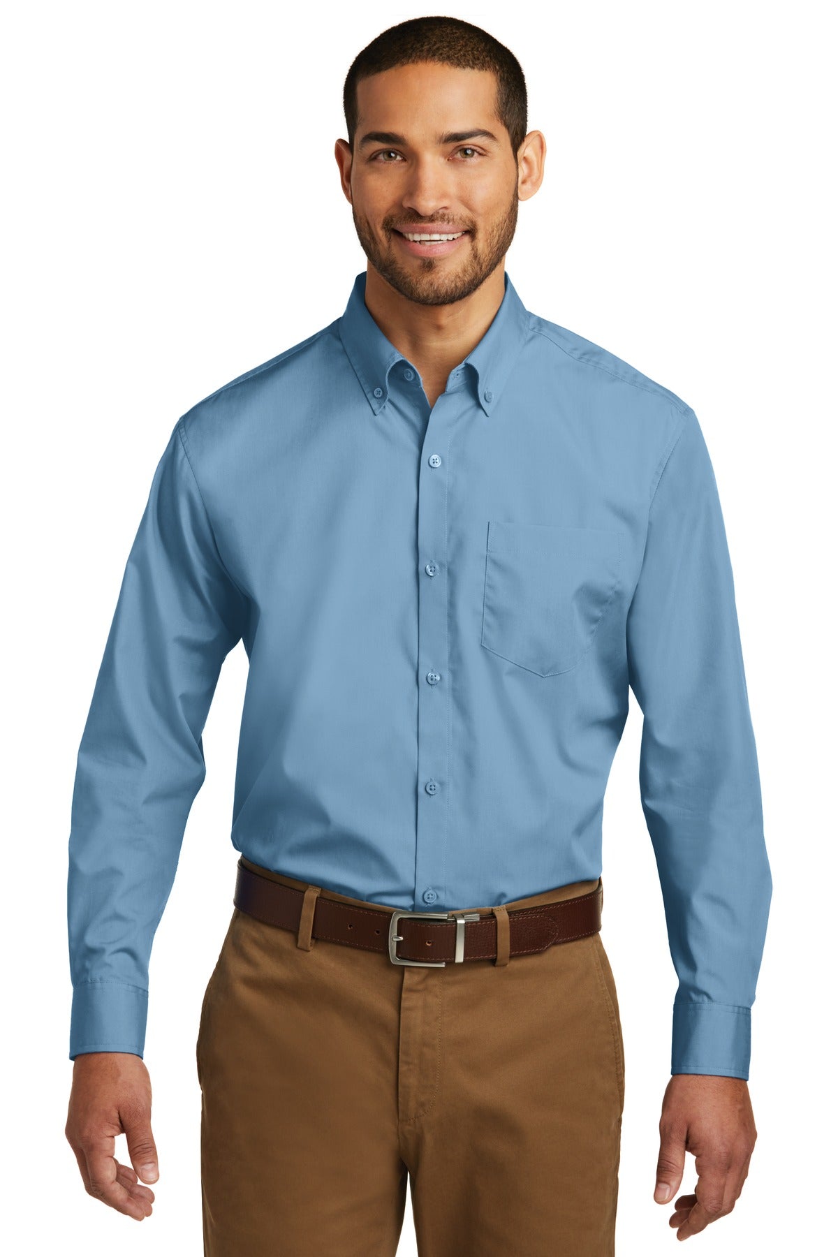 Custom Embroidery or DTF Print - Port Authority ® Long Sleeve Carefree Poplin Shirt. W100