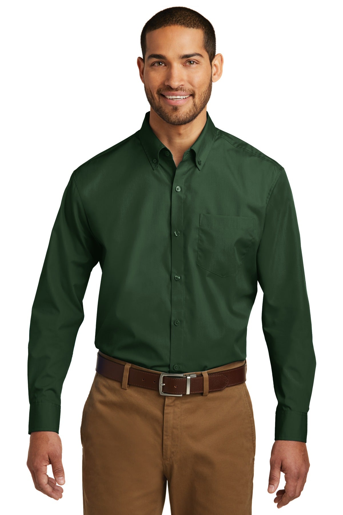 Custom Embroidery or DTF Print - Port Authority ® Long Sleeve Carefree Poplin Shirt. W100