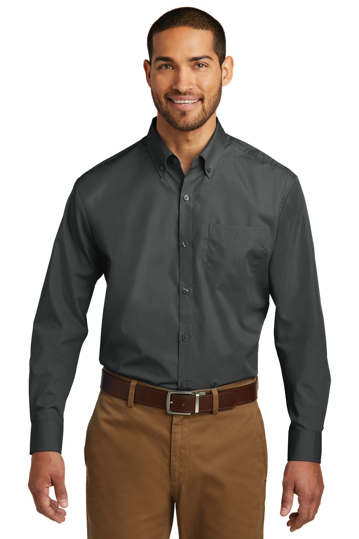 Custom Embroidery or DTF Print - Port Authority ® Long Sleeve Carefree Poplin Shirt. W100
