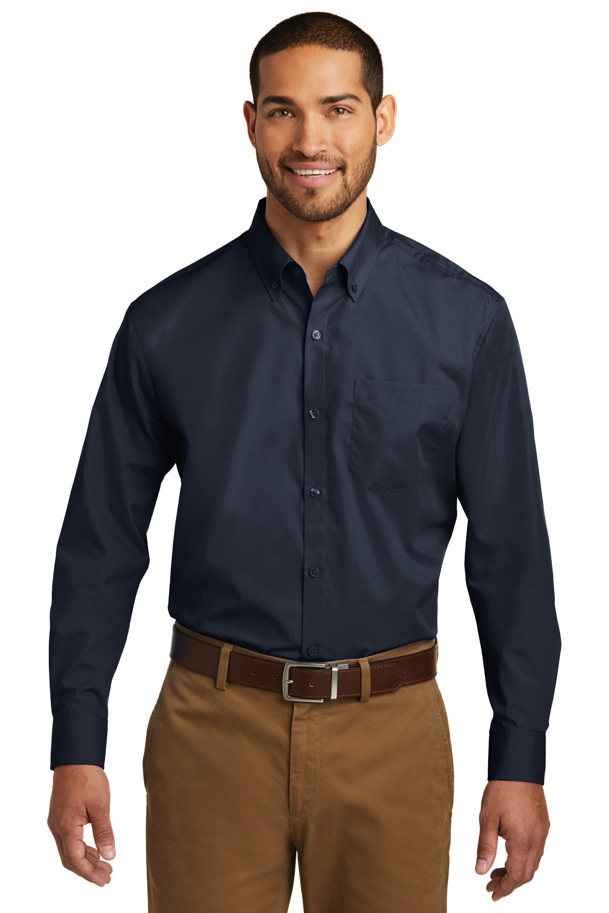Custom Embroidery or DTF Print - Port Authority ® Long Sleeve Carefree Poplin Shirt. W100