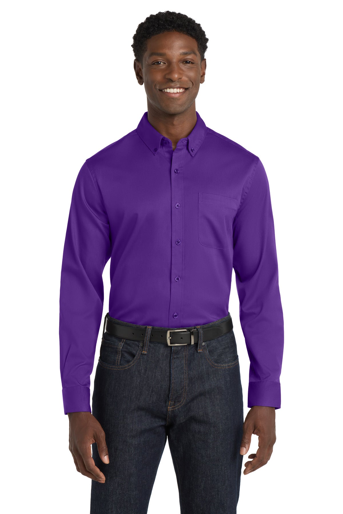 Custom Embroidery or DTF Print - Port Authority ® Long Sleeve SuperPro React ™ Twill Shirt. W808