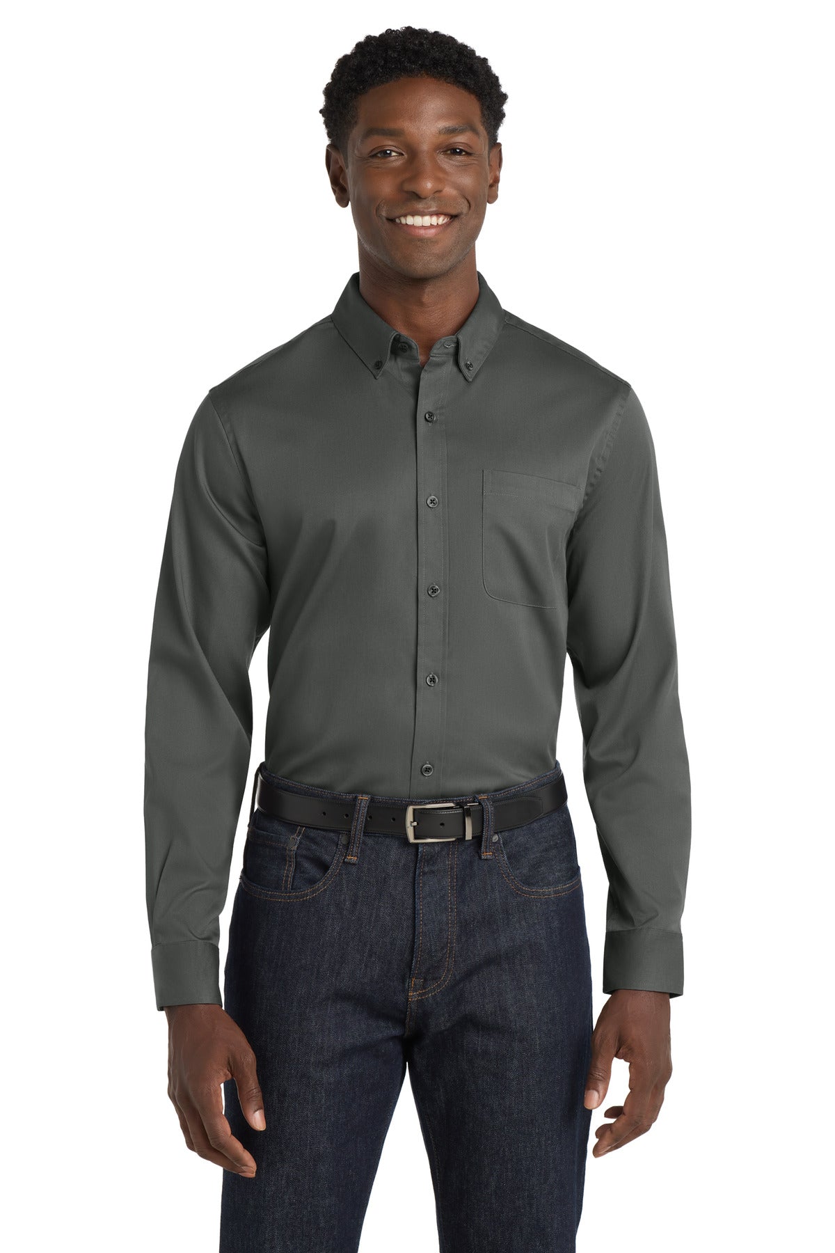 Custom Embroidery or DTF Print - Port Authority ® Long Sleeve SuperPro React ™ Twill Shirt. W808