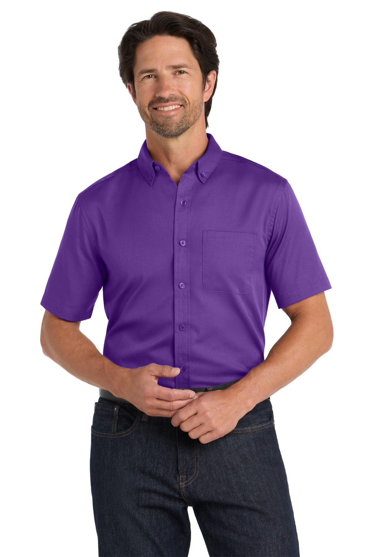 Custom Embroidery or DTF Print - Port Authority ® Short Sleeve SuperPro React ™ Twill Shirt. W809