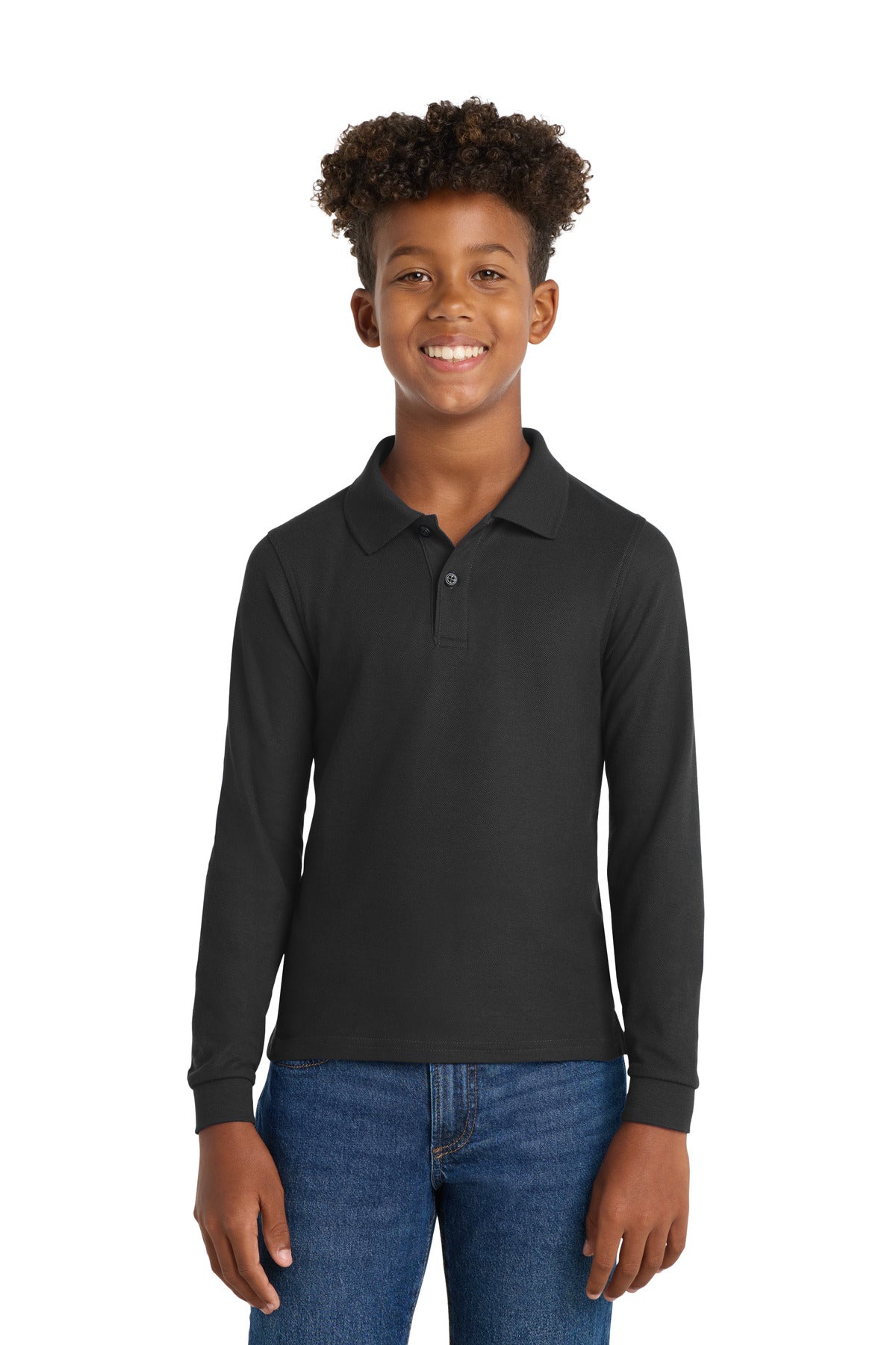 Custom Embroidery or DTF Print - Port Authority ® Youth Long Sleeve Silk Touch™ Polo. Y500LS
