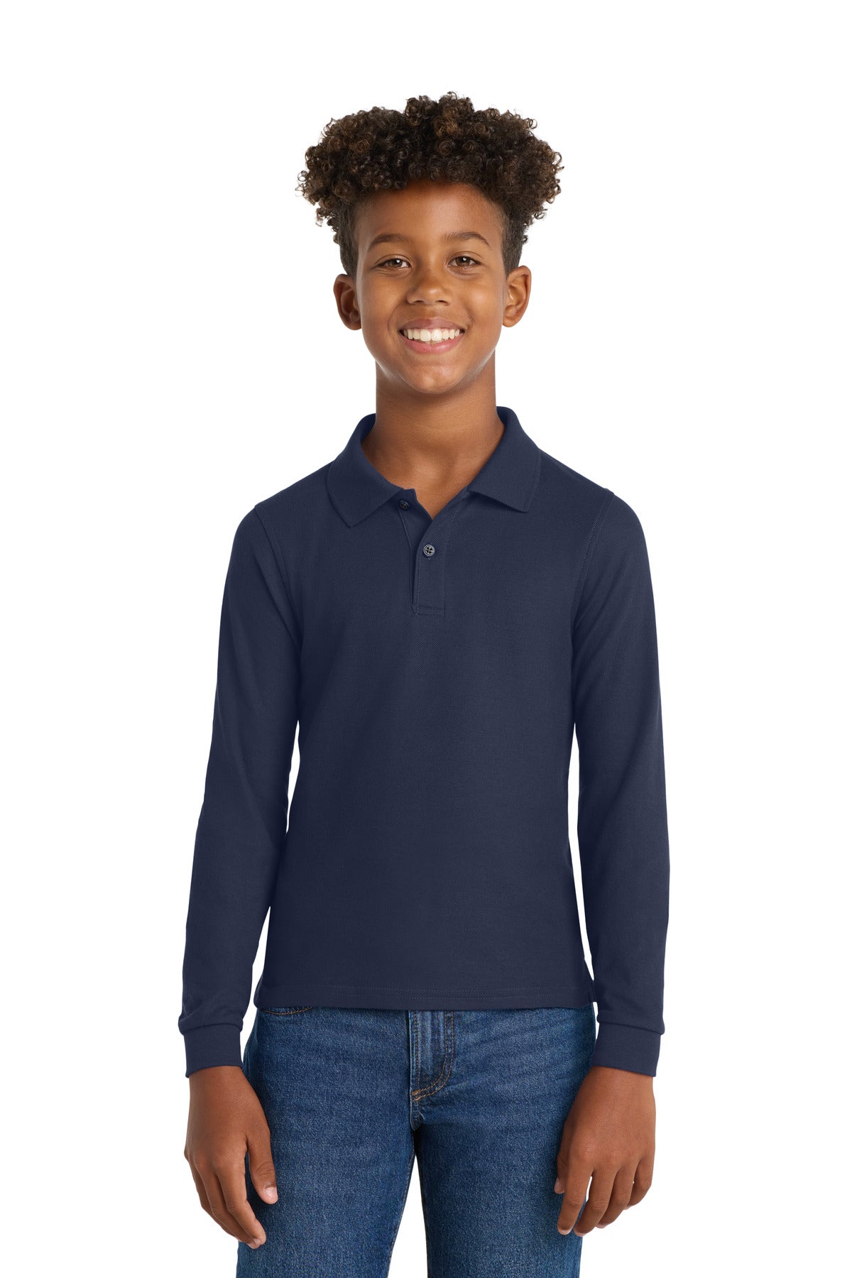 Custom Embroidery or DTF Print - Port Authority ® Youth Long Sleeve Silk Touch™ Polo. Y500LS