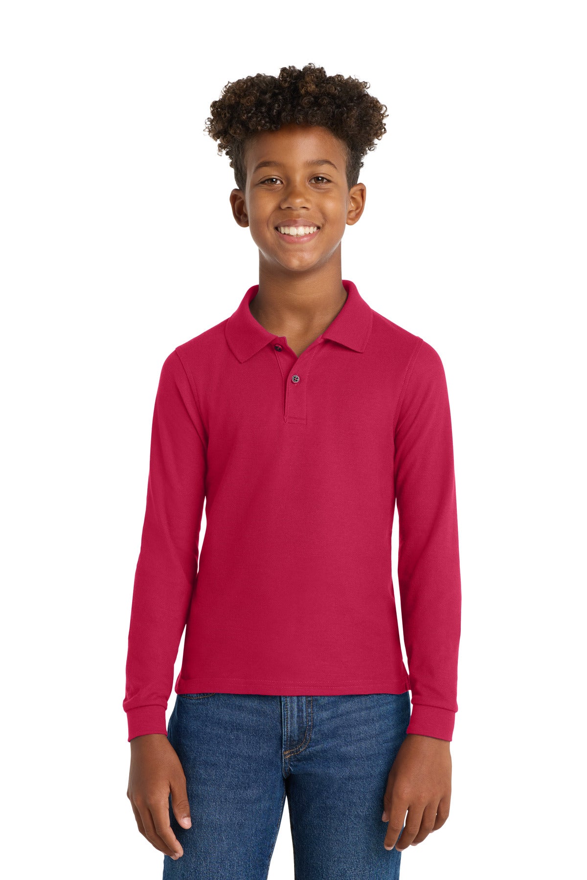 Custom Embroidery or DTF Print - Port Authority ® Youth Long Sleeve Silk Touch™ Polo. Y500LS