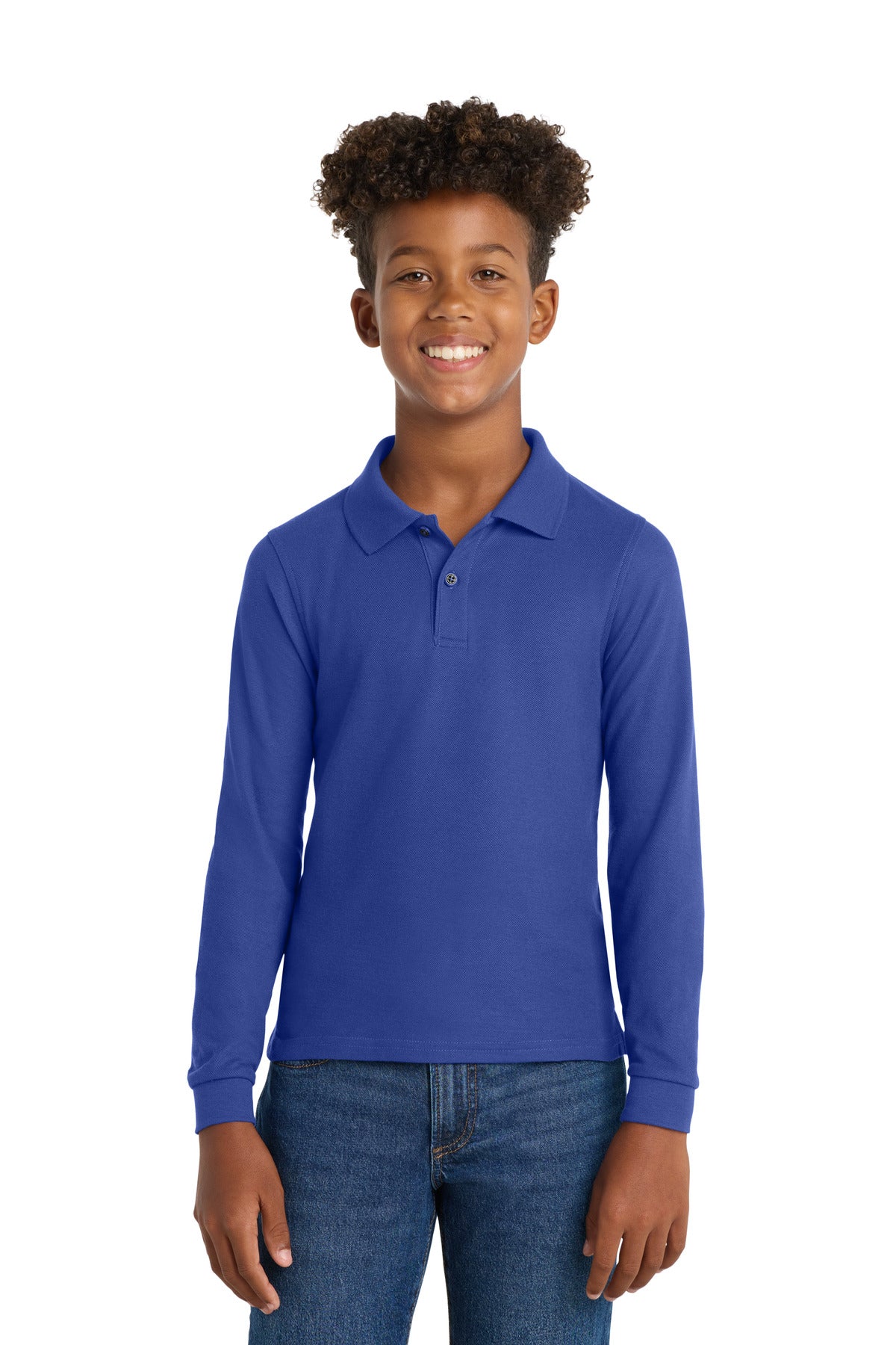Custom Embroidery or DTF Print - Port Authority ® Youth Long Sleeve Silk Touch™ Polo. Y500LS