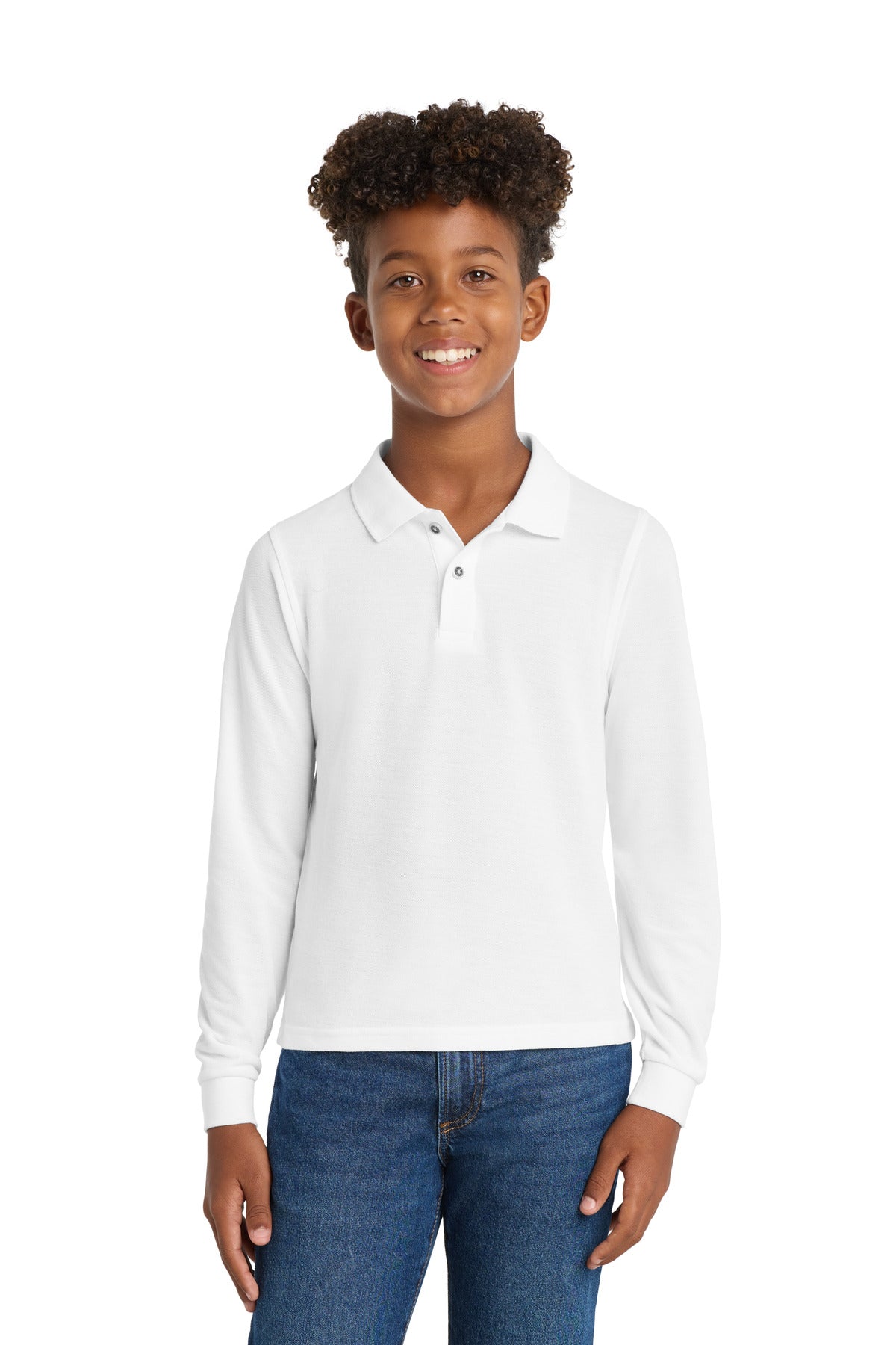 Custom Embroidery or DTF Print - Port Authority ® Youth Long Sleeve Silk Touch™ Polo. Y500LS