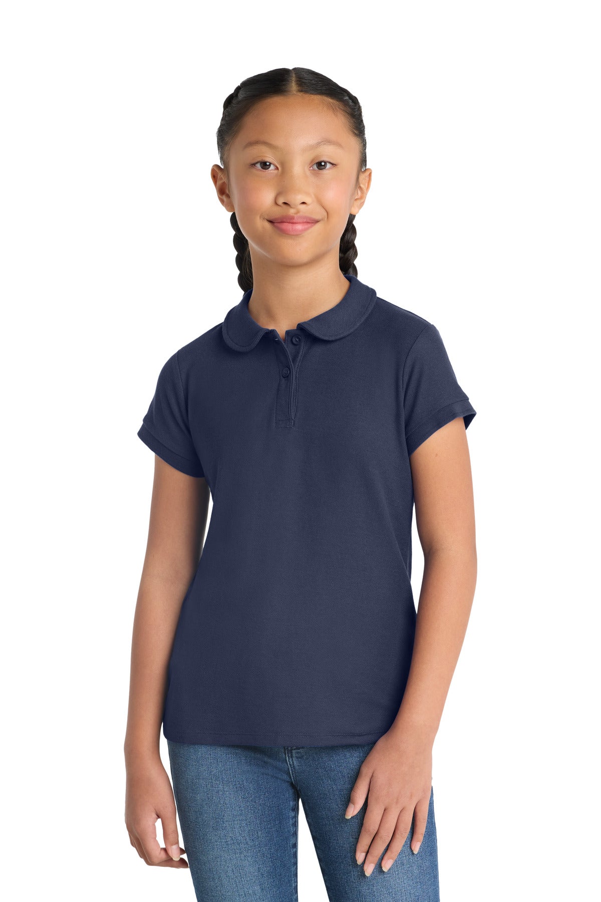 Custom Embroidery or DTF Print - Port Authority ® Girls Silk Touch ™ Peter Pan Collar Polo. YG503