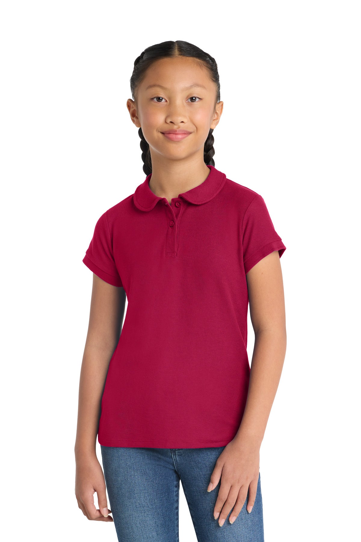 Custom Embroidery or DTF Print - Port Authority ® Girls Silk Touch ™ Peter Pan Collar Polo. YG503