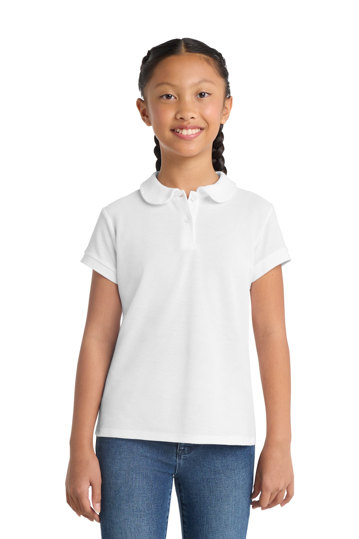 Custom Embroidery or DTF Print - Port Authority ® Girls Silk Touch ™ Peter Pan Collar Polo. YG503