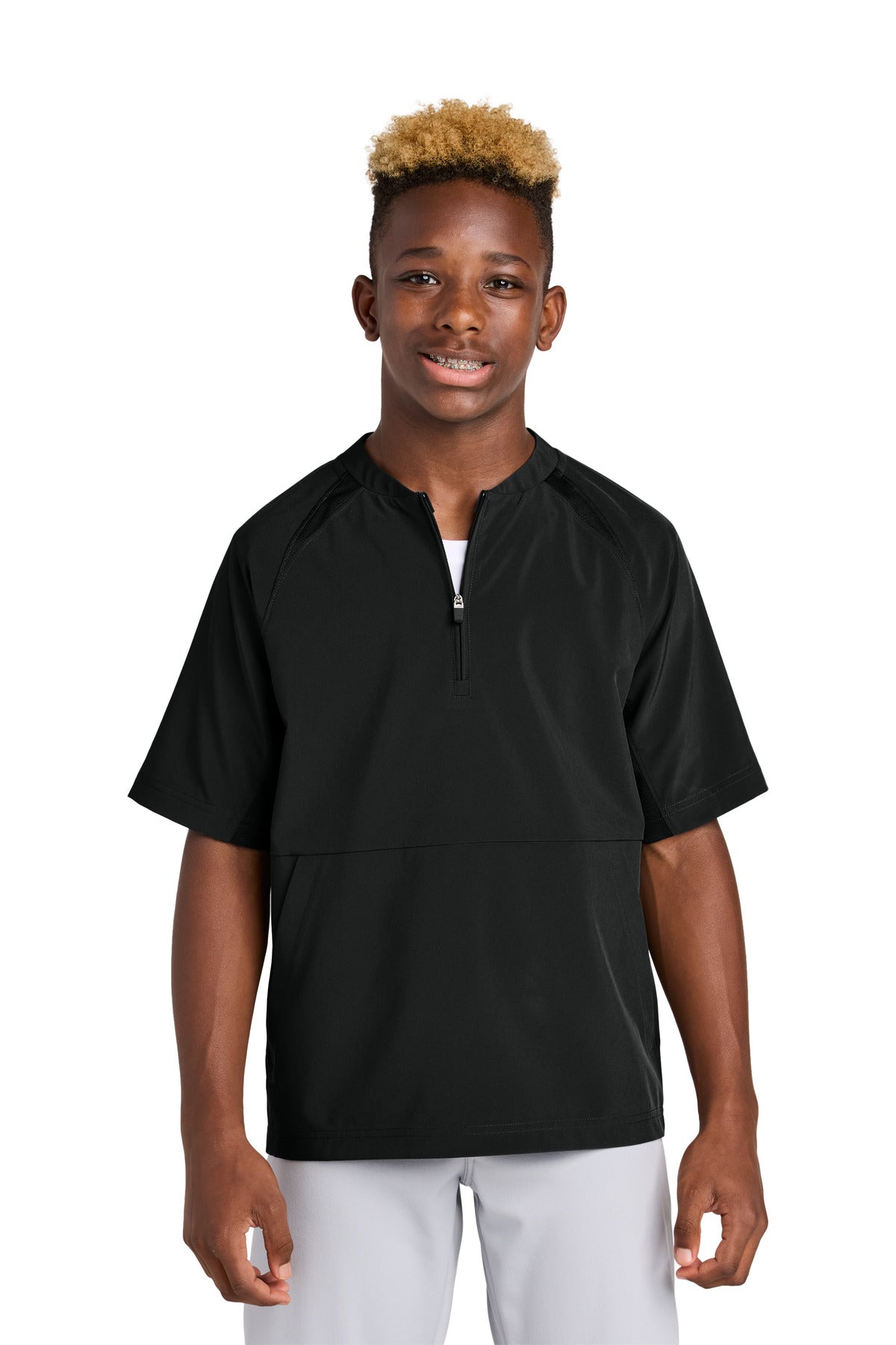 Custom Embroidery or DTF Print - Sport-Tek ® Youth Repeat 1/2-Zip Short Sleeve Jacket YJST489