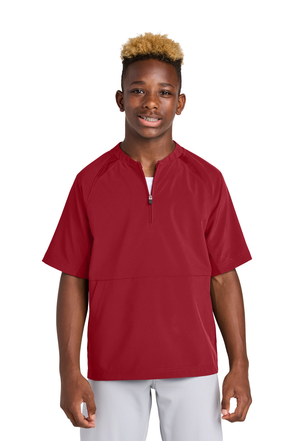 Custom Embroidery or DTF Print - Sport-Tek ® Youth Repeat 1/2-Zip Short Sleeve Jacket YJST489