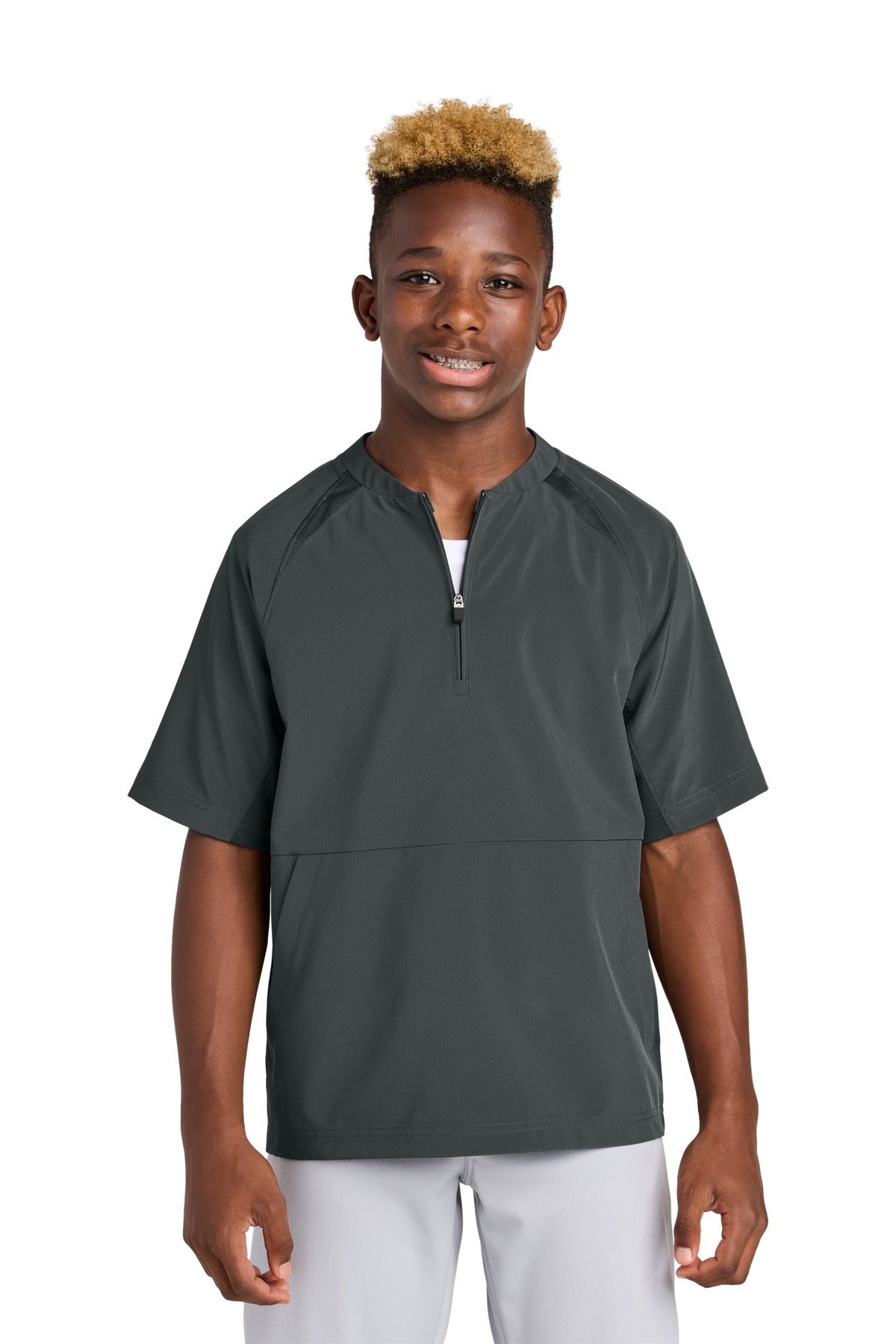 Custom Embroidery or DTF Print - Sport-Tek ® Youth Repeat 1/2-Zip Short Sleeve Jacket YJST489