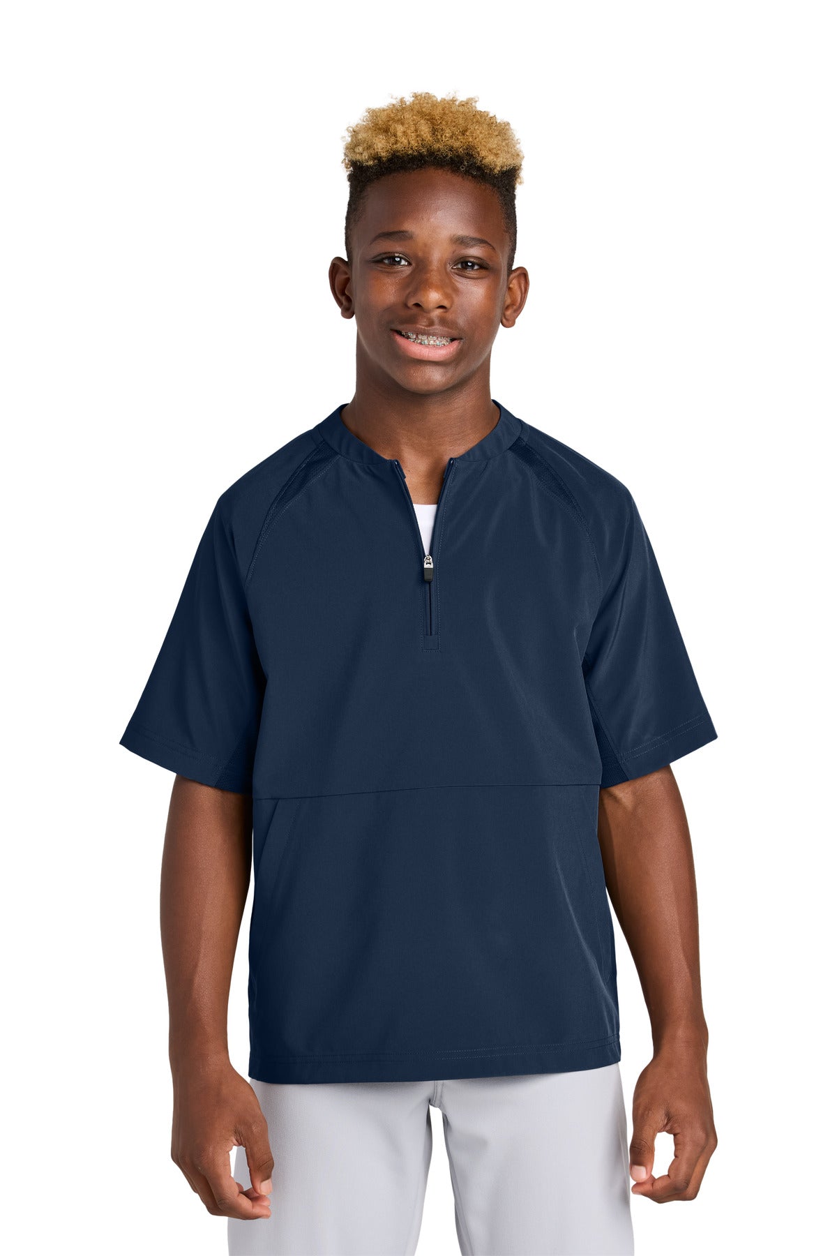 Custom Embroidery or DTF Print - Sport-Tek ® Youth Repeat 1/2-Zip Short Sleeve Jacket YJST489