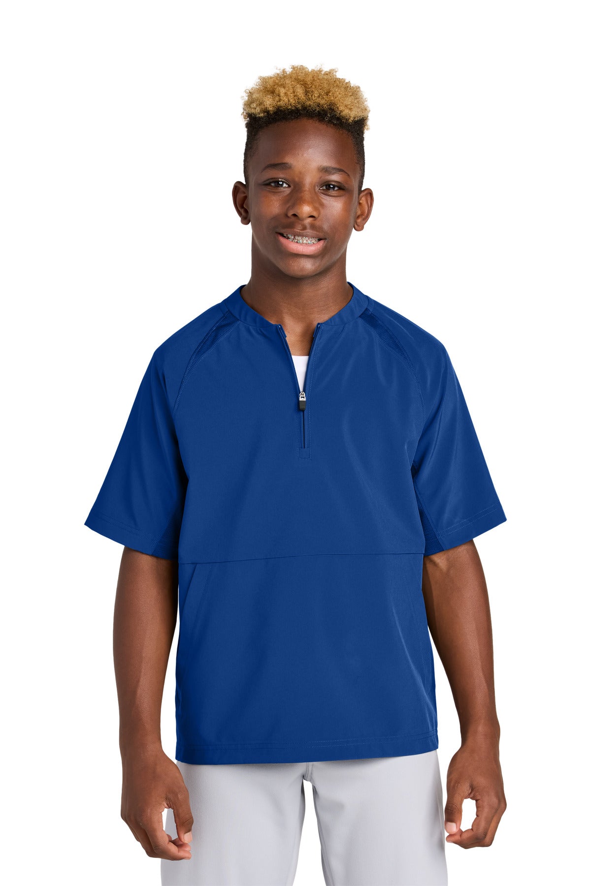 Custom Embroidery or DTF Print - Sport-Tek ® Youth Repeat 1/2-Zip Short Sleeve Jacket YJST489