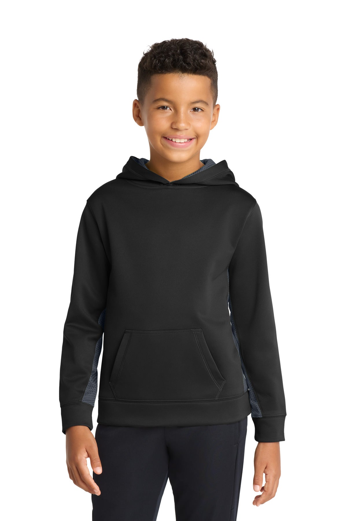 Custom Embroidered or DTF Print on Sport-Tek ® Youth Sport-Wick ® CamoHex Fleece Colorblock Hooded Pullover. YST239