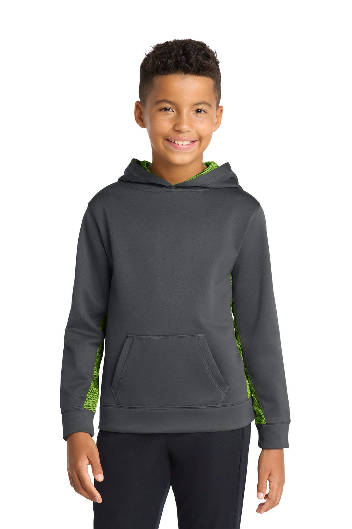 Custom Embroidery or DTF Print - Sport-Tek ® Youth Sport-Wick ® CamoHex Fleece Colorblock Hooded Pullover. YST239